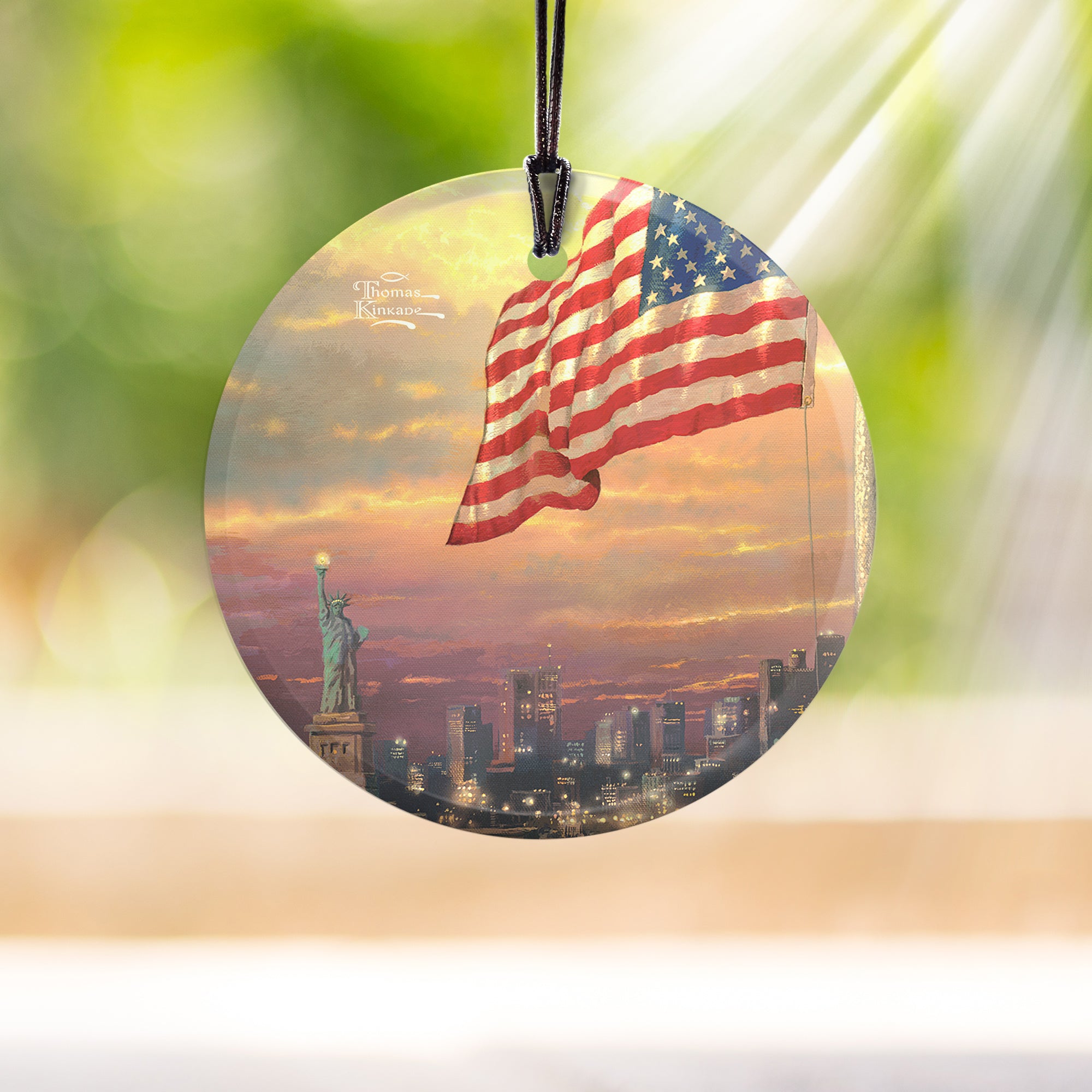 Thomas Kinkade Studios (Light of Freedom with Statue of Liberty) StarFire Prints™ Hanging Glass Print SPCIR456