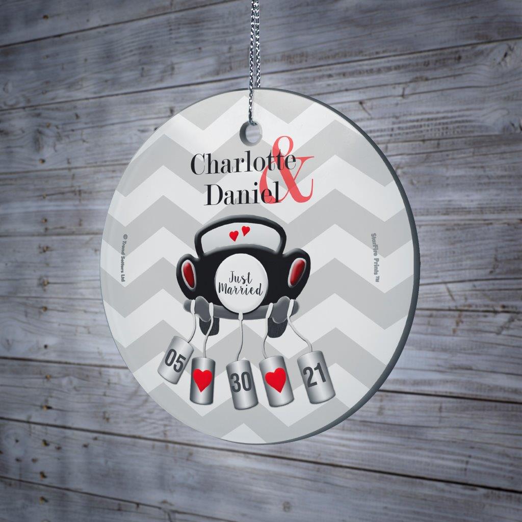 Wedding Collection (Just Married - Personalized) StarFire Prints™ Hanging Glass Print SPCIR547