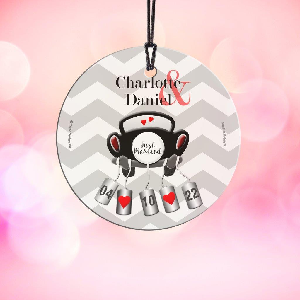 Wedding Collection (Just Married - Personalized) StarFire Prints™ Hanging Glass Print SPCIR547