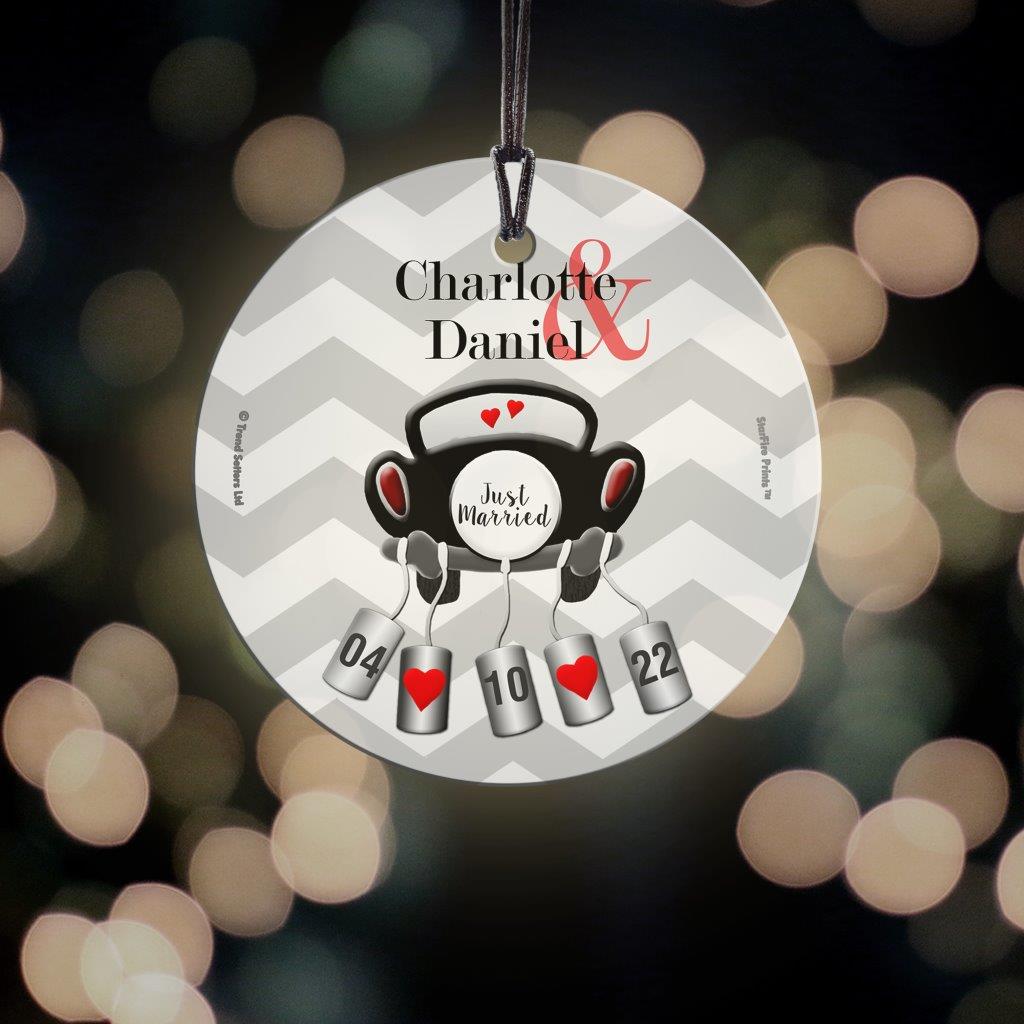 Wedding Collection (Just Married - Personalized) StarFire Prints™ Hanging Glass Print SPCIR547