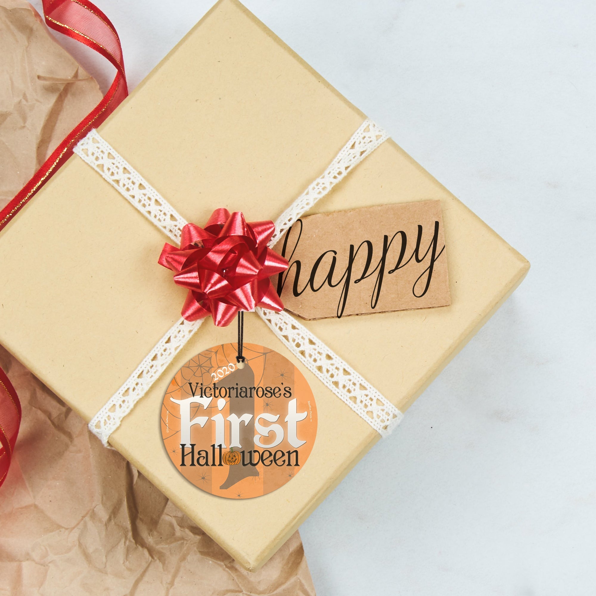 Halloween Collection (Baby's First Halloween - Personalize with Name) StarFire Prints™ Hanging Glass Print