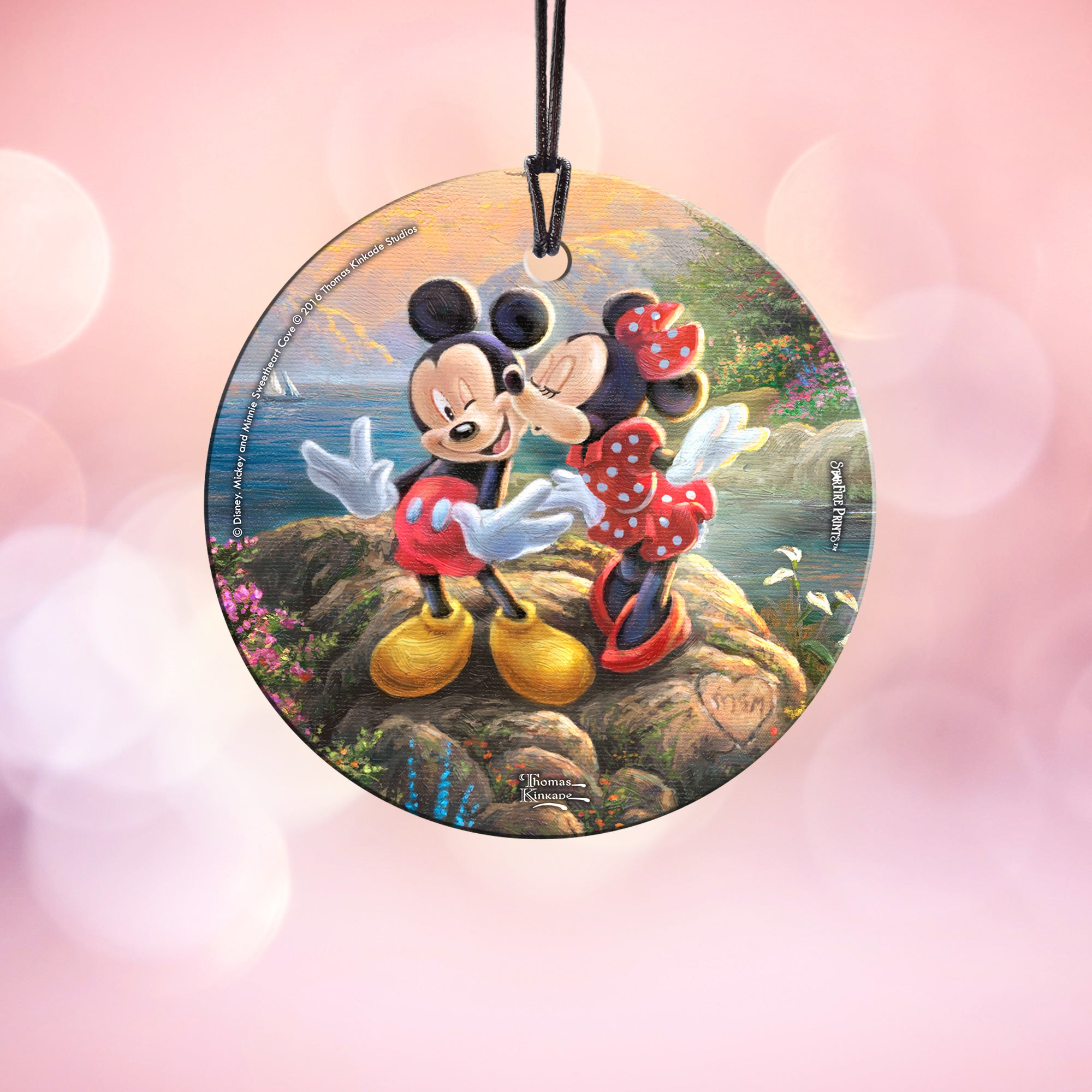 Disney (Mickey and Minnie Sweetheart Cove Kiss) StarFire Prints™ Hanging Glass Print SPCIR656