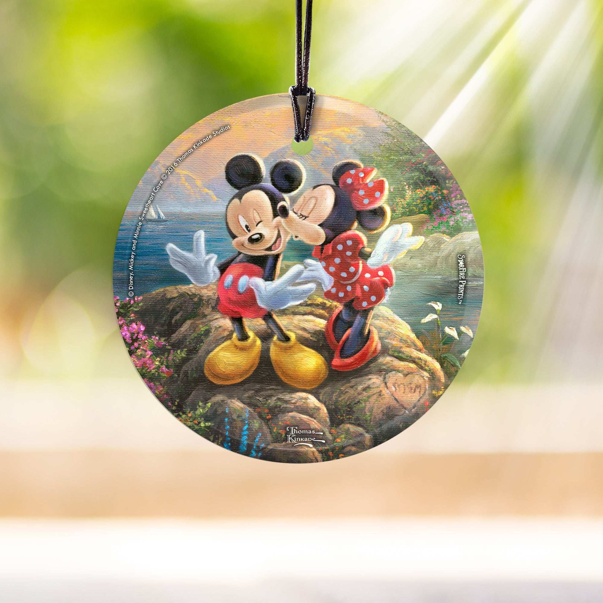 Disney (Mickey and Minnie Sweetheart Cove Kiss) StarFire Prints™ Hanging Glass Print SPCIR656