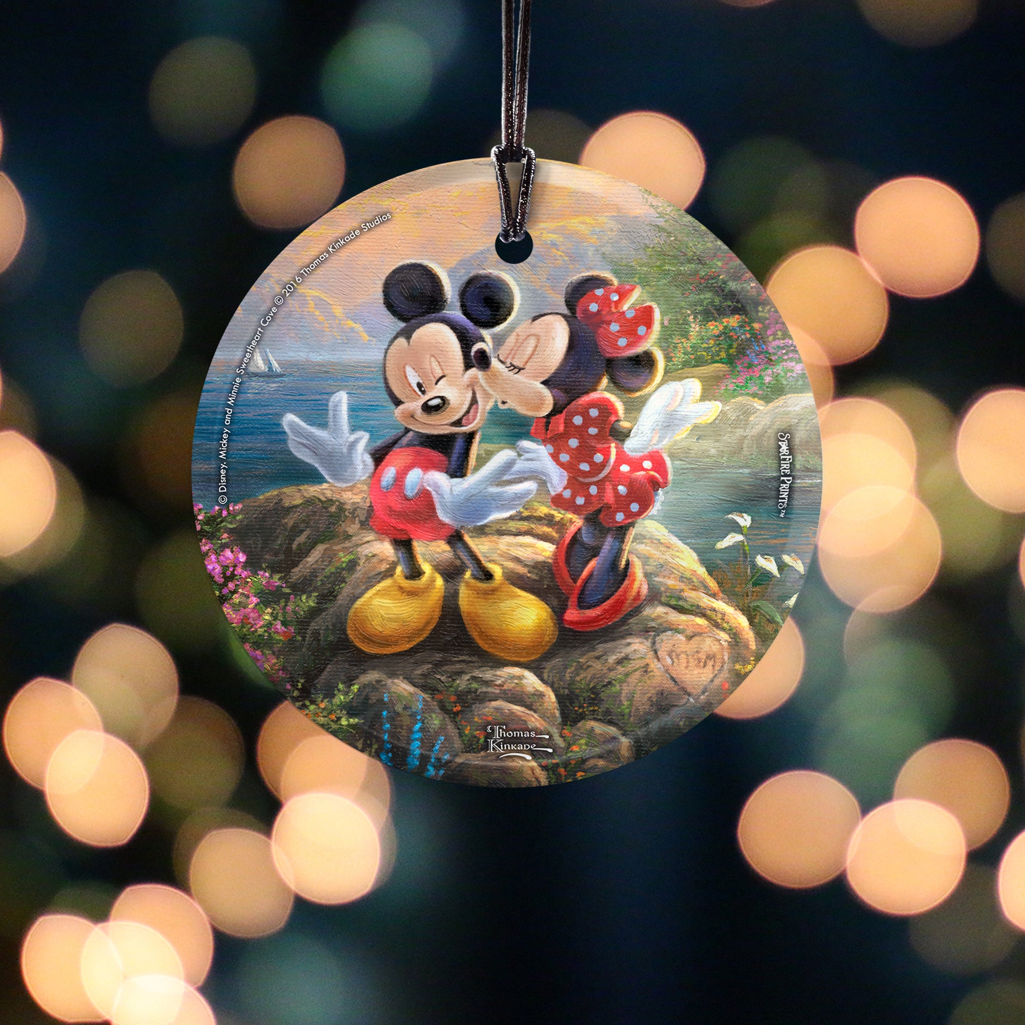 Disney (Mickey and Minnie Sweetheart Cove Kiss) StarFire Prints™ Hanging Glass Print SPCIR656