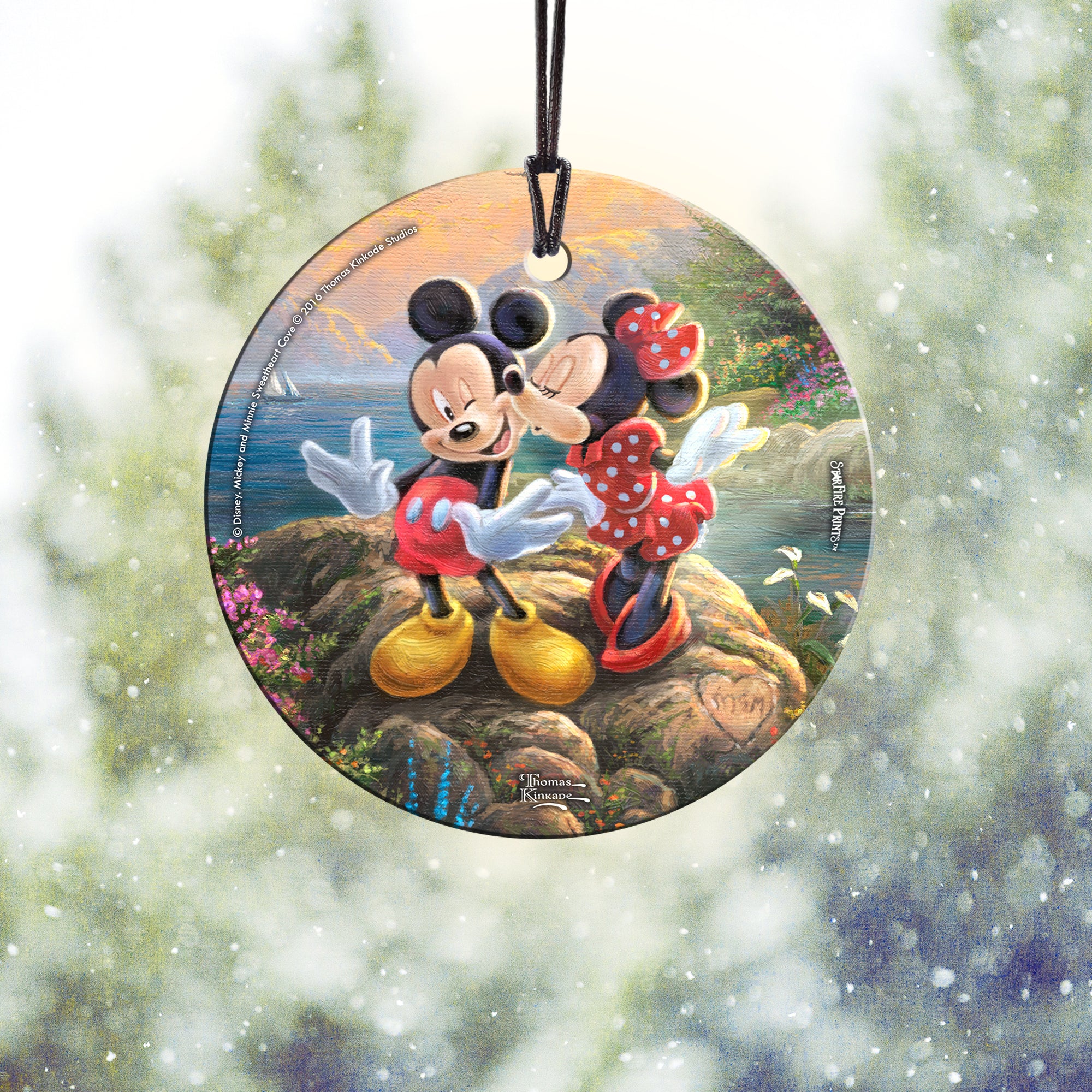 Disney (Mickey and Minnie Sweetheart Cove Kiss) StarFire Prints™ Hanging Glass Print SPCIR656