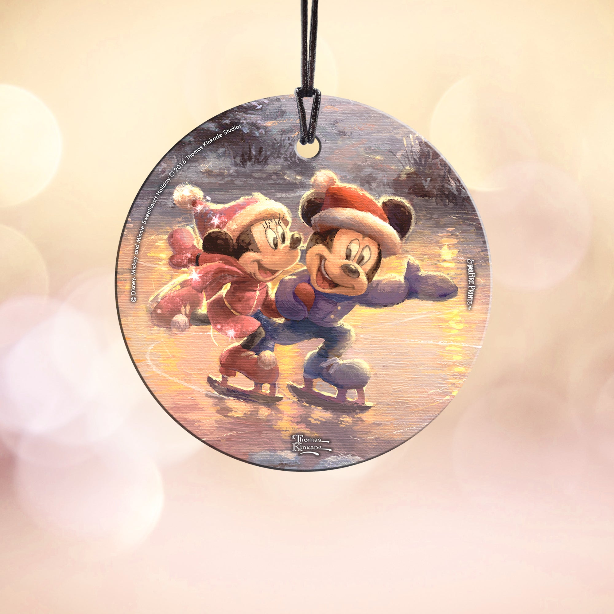 Disney (Mickey and Minnie Sweetheart Holiday, Ice Skating) StarFire Prints™ Hanging Glass Print SPCIR693