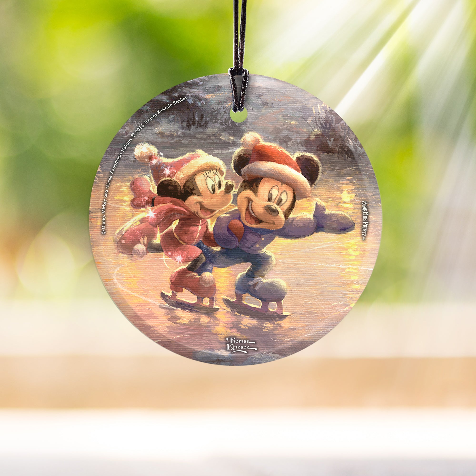 Disney (Mickey and Minnie Sweetheart Holiday, Ice Skating) StarFire Prints™ Hanging Glass Print SPCIR693