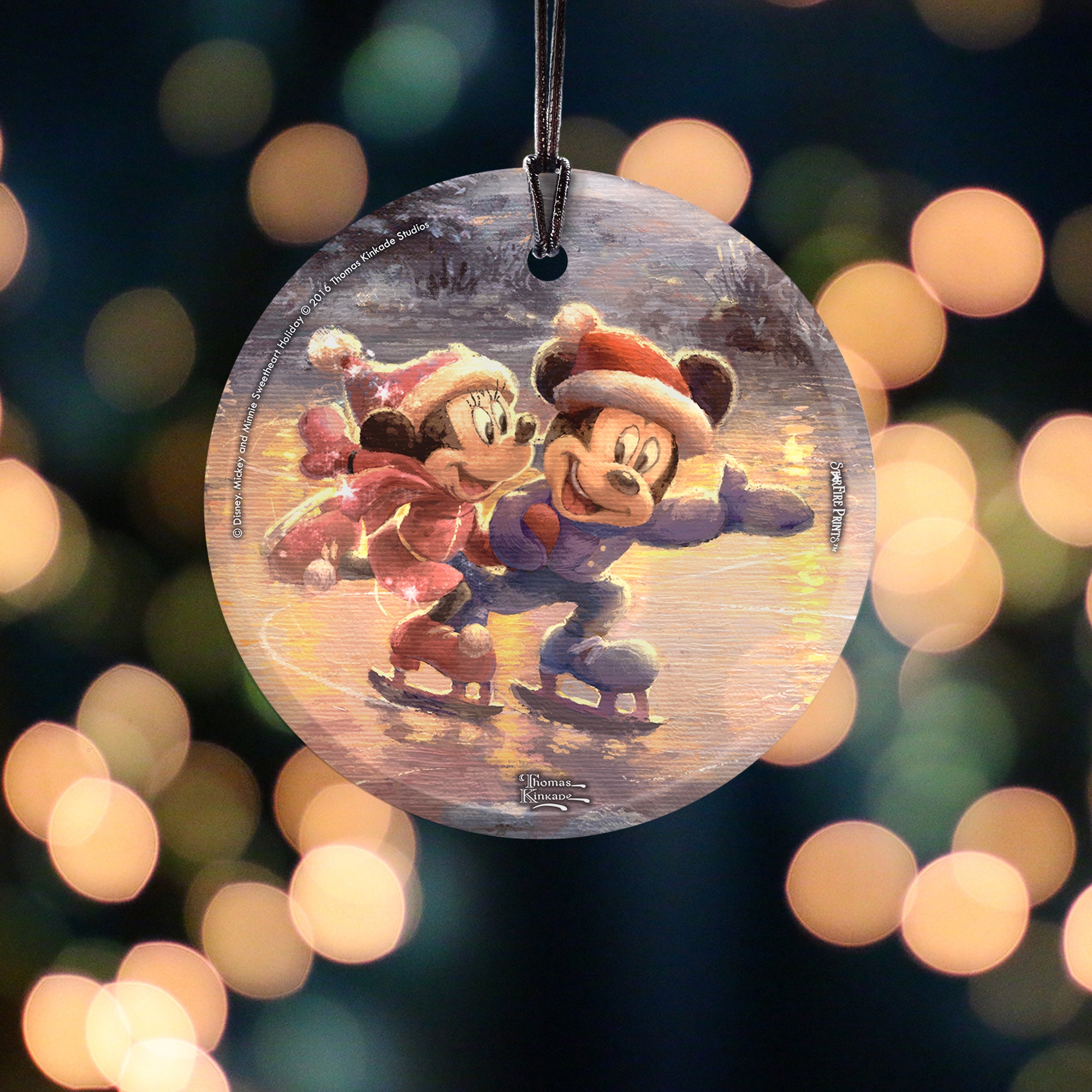 Disney (Mickey and Minnie Sweetheart Holiday, Ice Skating) StarFire Prints™ Hanging Glass Print SPCIR693