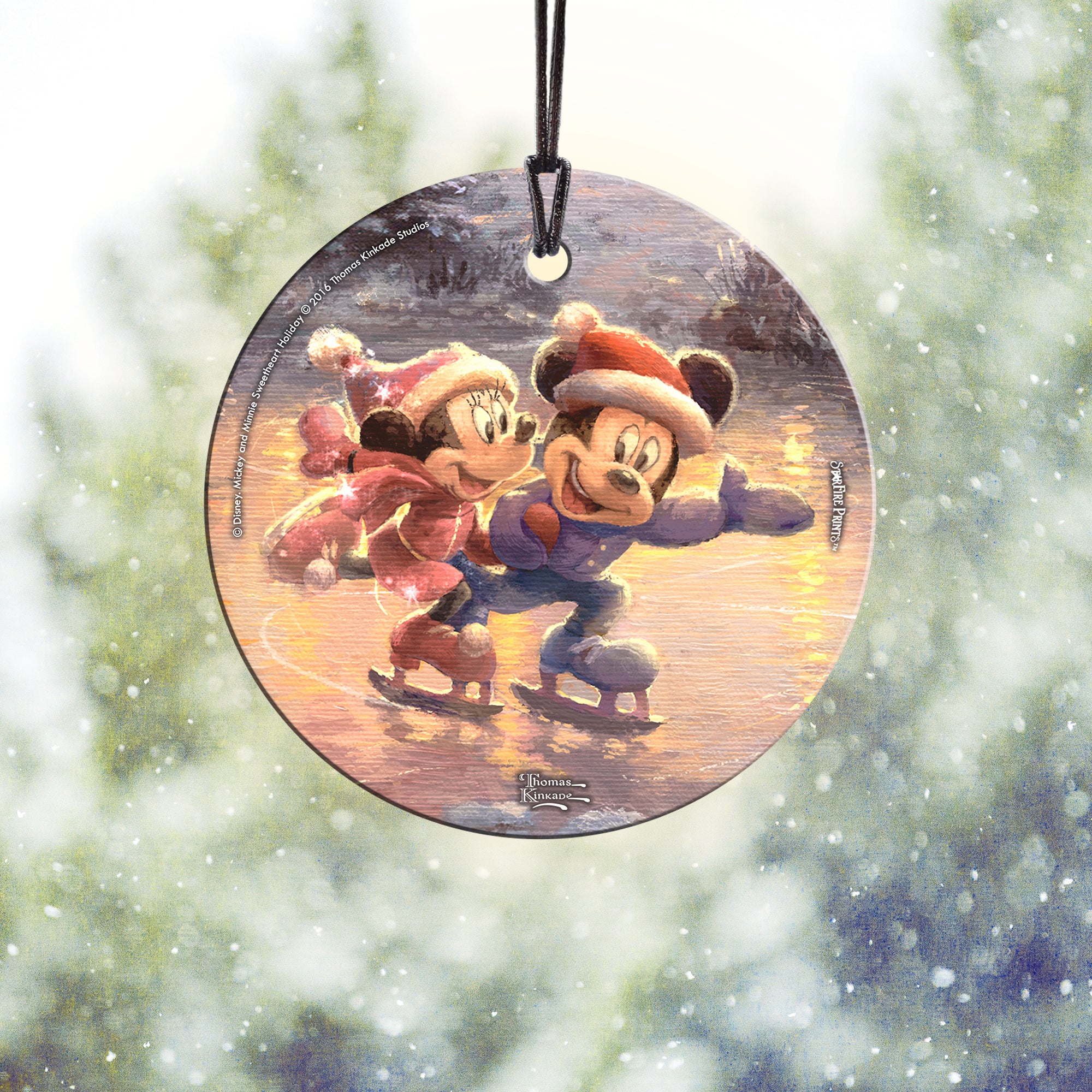 Disney (Mickey and Minnie Sweetheart Holiday, Ice Skating) StarFire Prints™ Hanging Glass Print SPCIR693