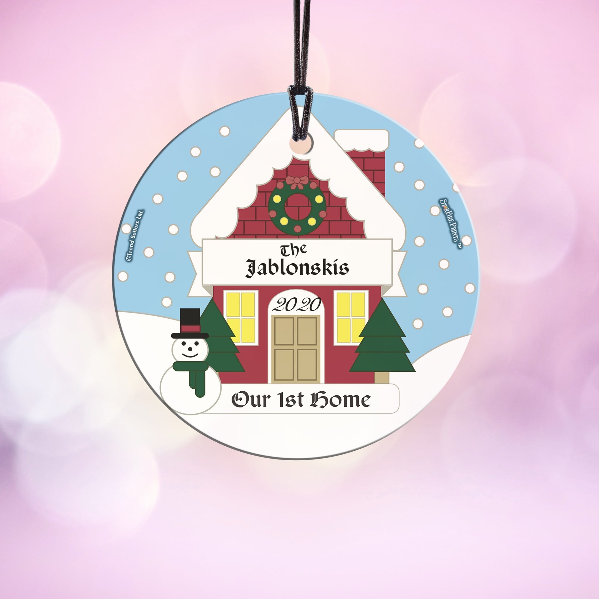 First Home Collection (Christmas Snowman House - Personalized) StarFire Prints Hanging Glass Print SPCIR695