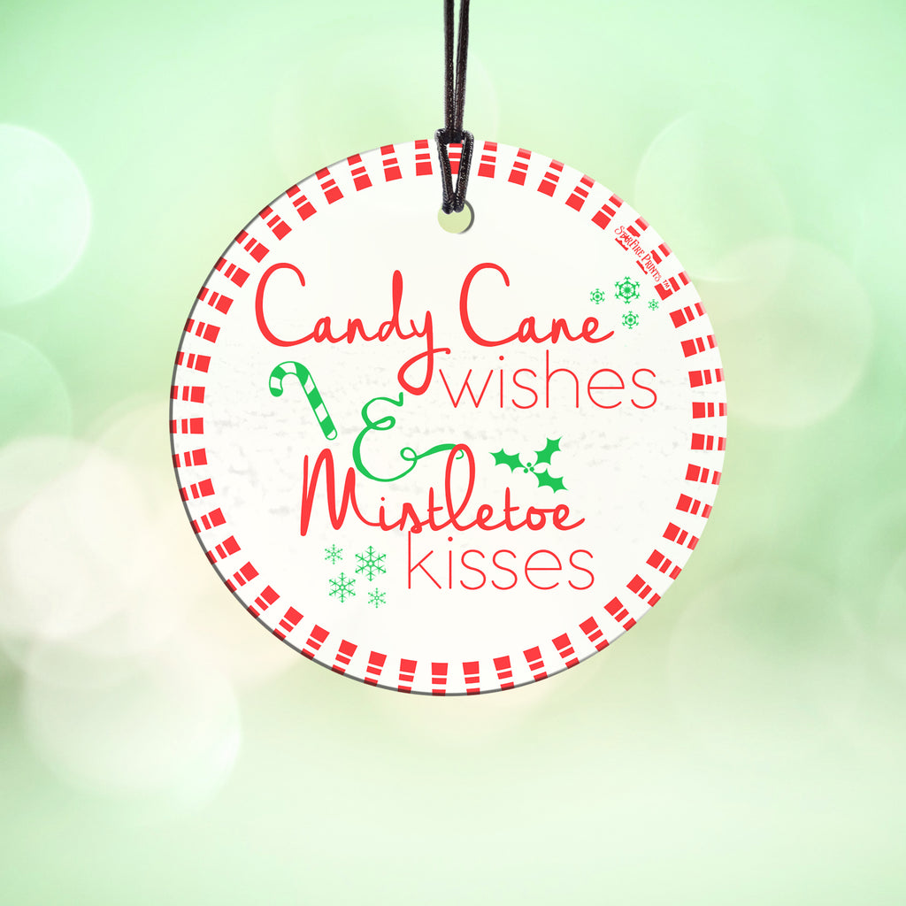 Christmas Collection (Candy Cane Wishes and Mistletoe Kisses) StarFire Prints™ Hanging Glass Ornament SPCIR761