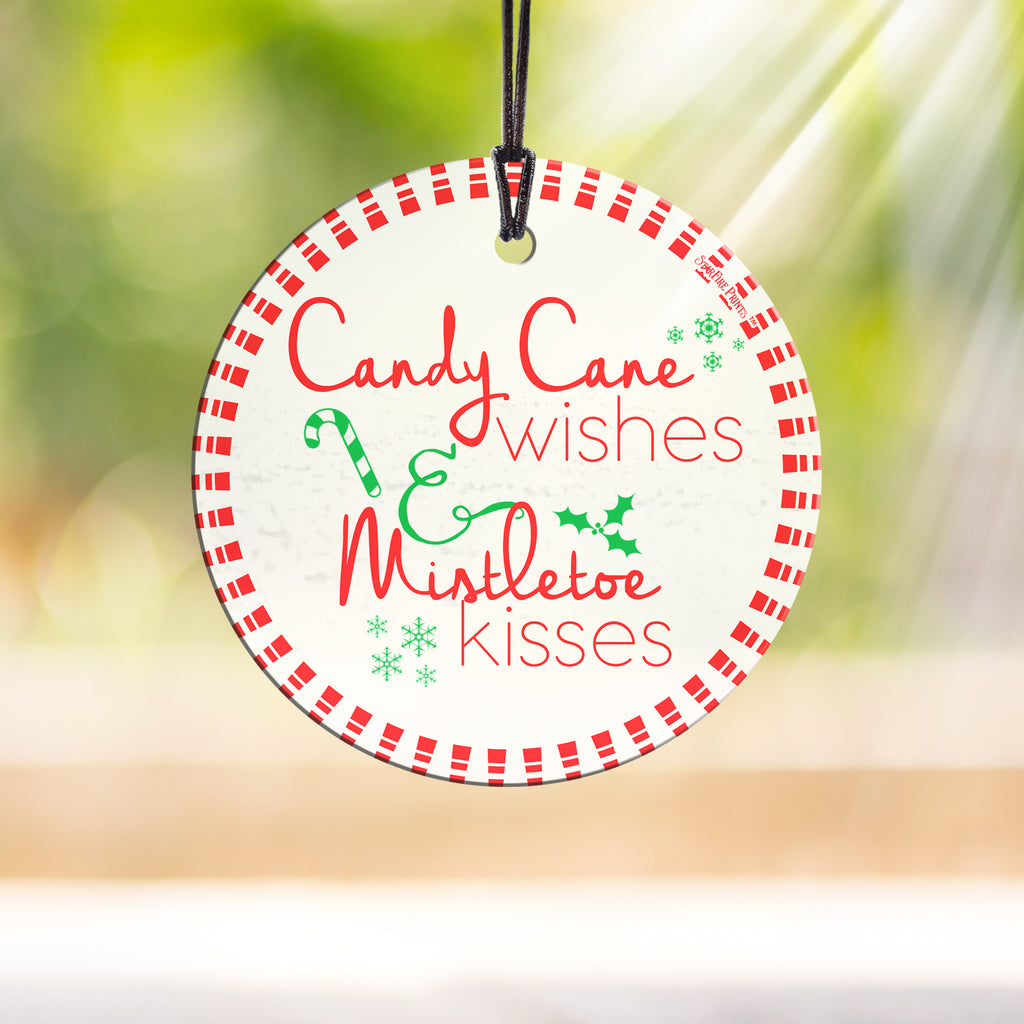 Christmas Collection (Candy Cane Wishes and Mistletoe Kisses) StarFire Prints™ Hanging Glass Ornament SPCIR761