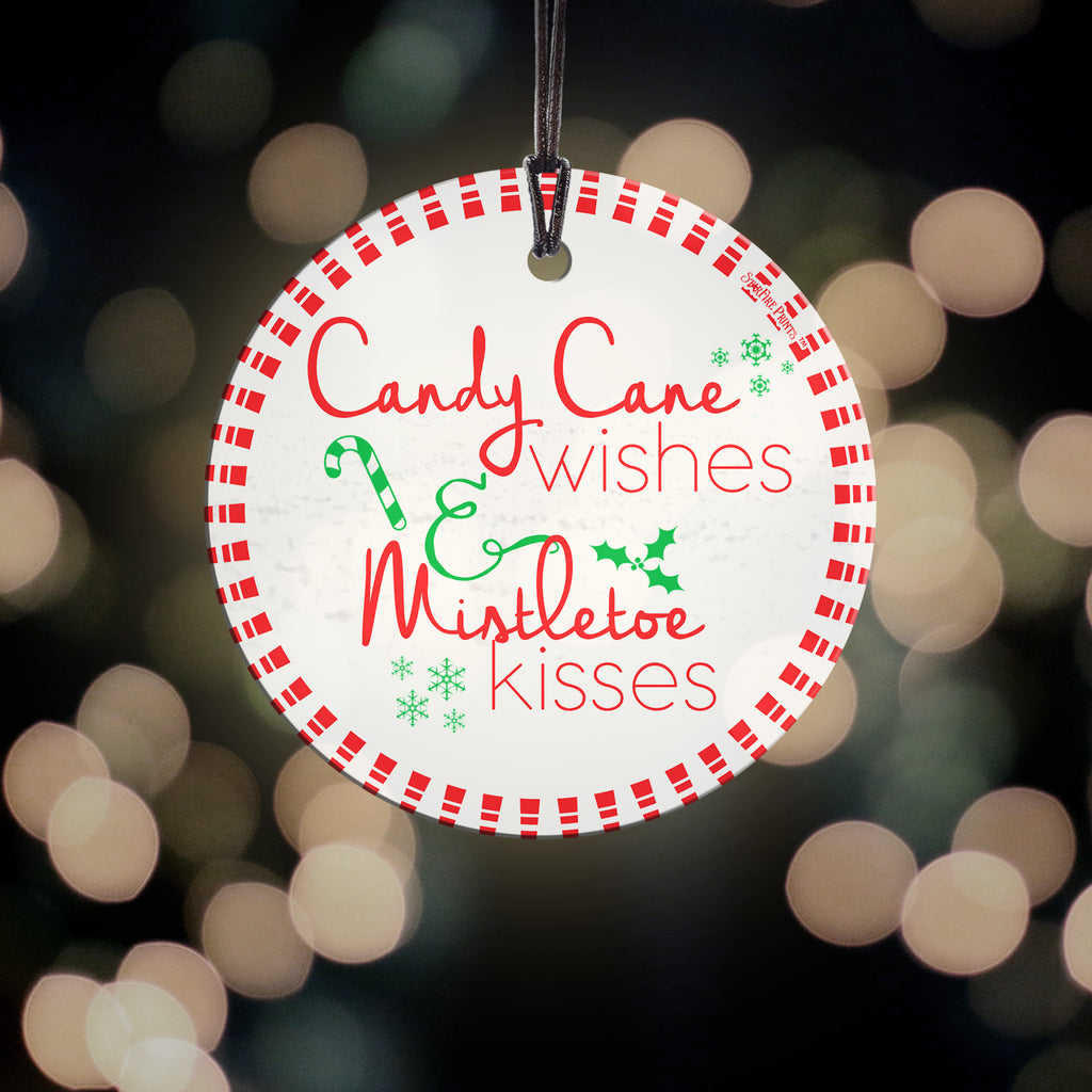 Christmas Collection (Candy Cane Wishes and Mistletoe Kisses) StarFire Prints™ Hanging Glass Ornament SPCIR761