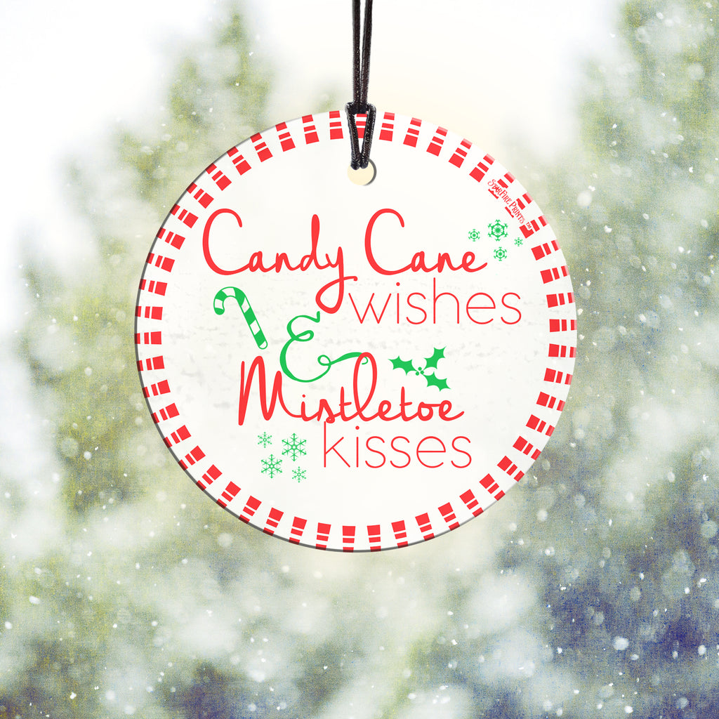 Christmas Collection (Candy Cane Wishes and Mistletoe Kisses) StarFire Prints™ Hanging Glass Ornament SPCIR761