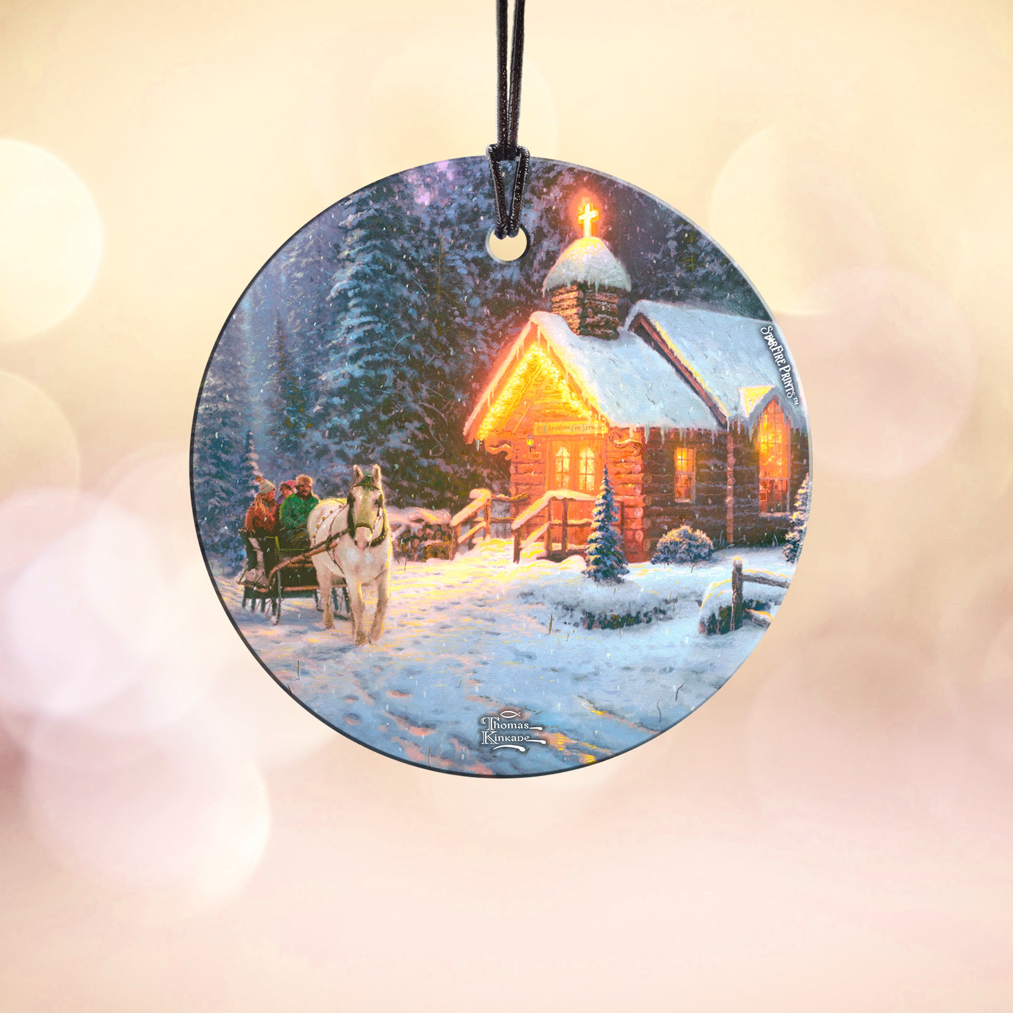 Thomas Kinkade Studios (Christmas Chapel) StarFire Prints™ Hanging Glass Print SPCIR765