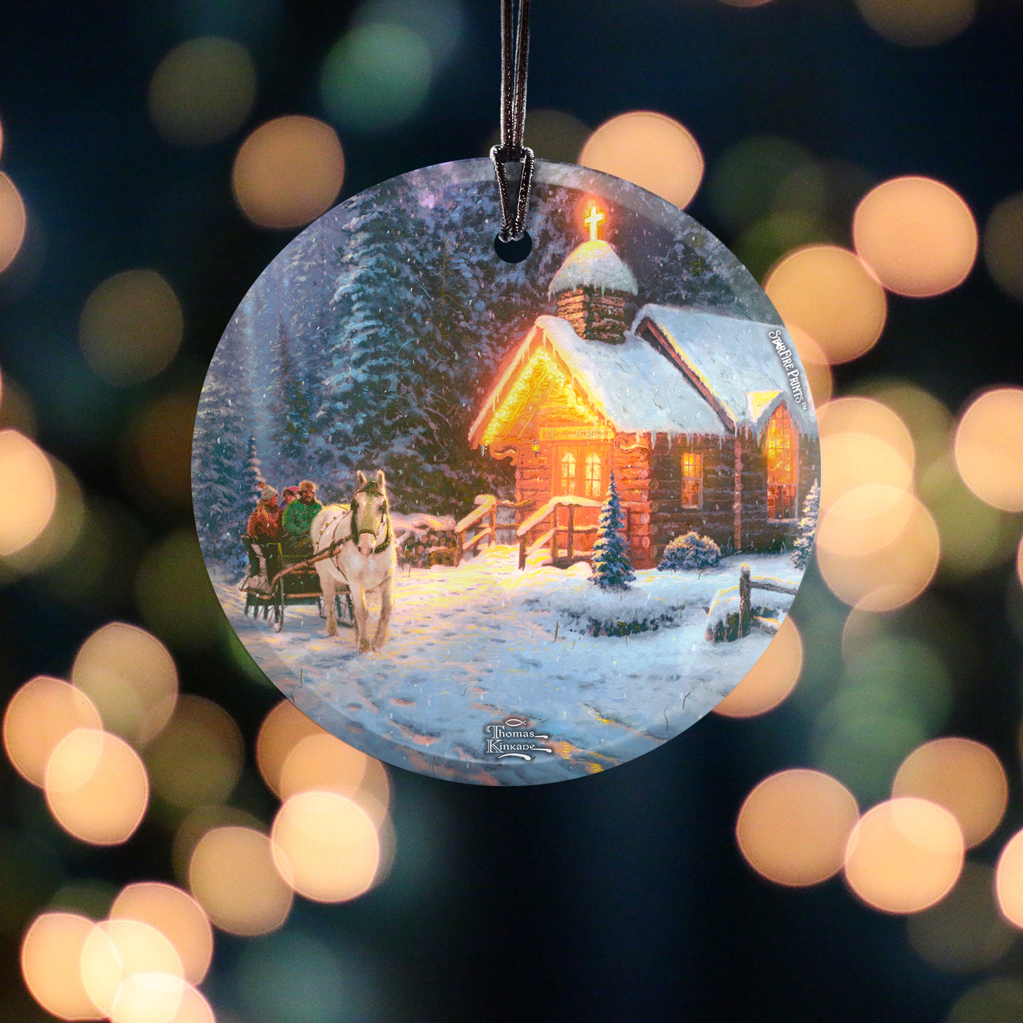 Thomas Kinkade Studios (Christmas Chapel) StarFire Prints™ Hanging Glass Print SPCIR765