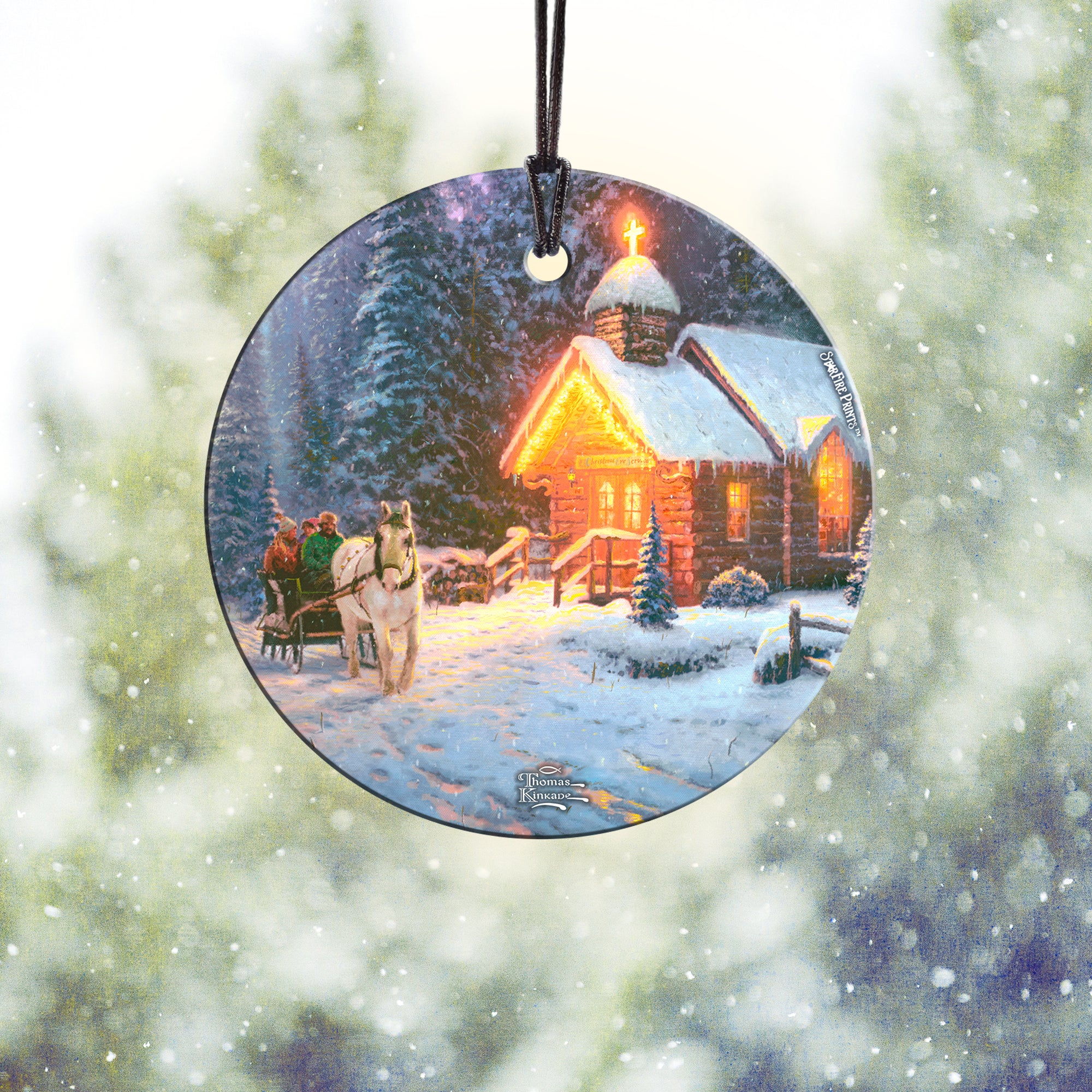 Thomas Kinkade Studios (Christmas Chapel) StarFire Prints™ Hanging Glass Print SPCIR765