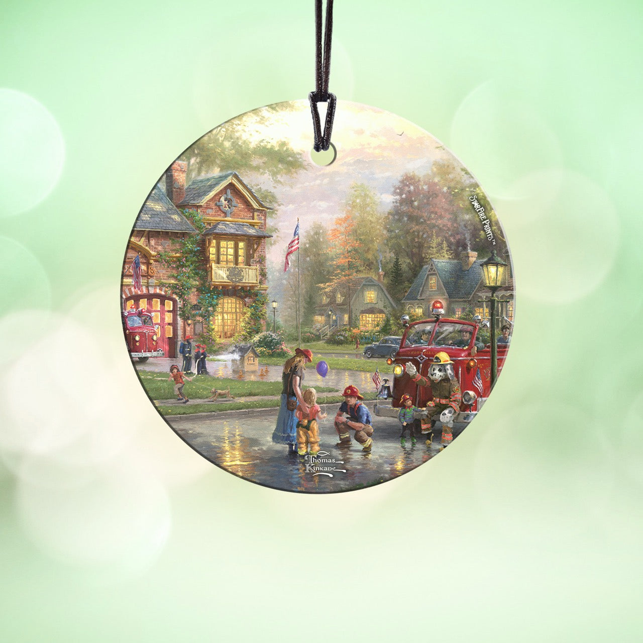 Thomas Kinkade (Hometown Firehouse) StarFire Prints™ Hanging Glass Print SPCIR778