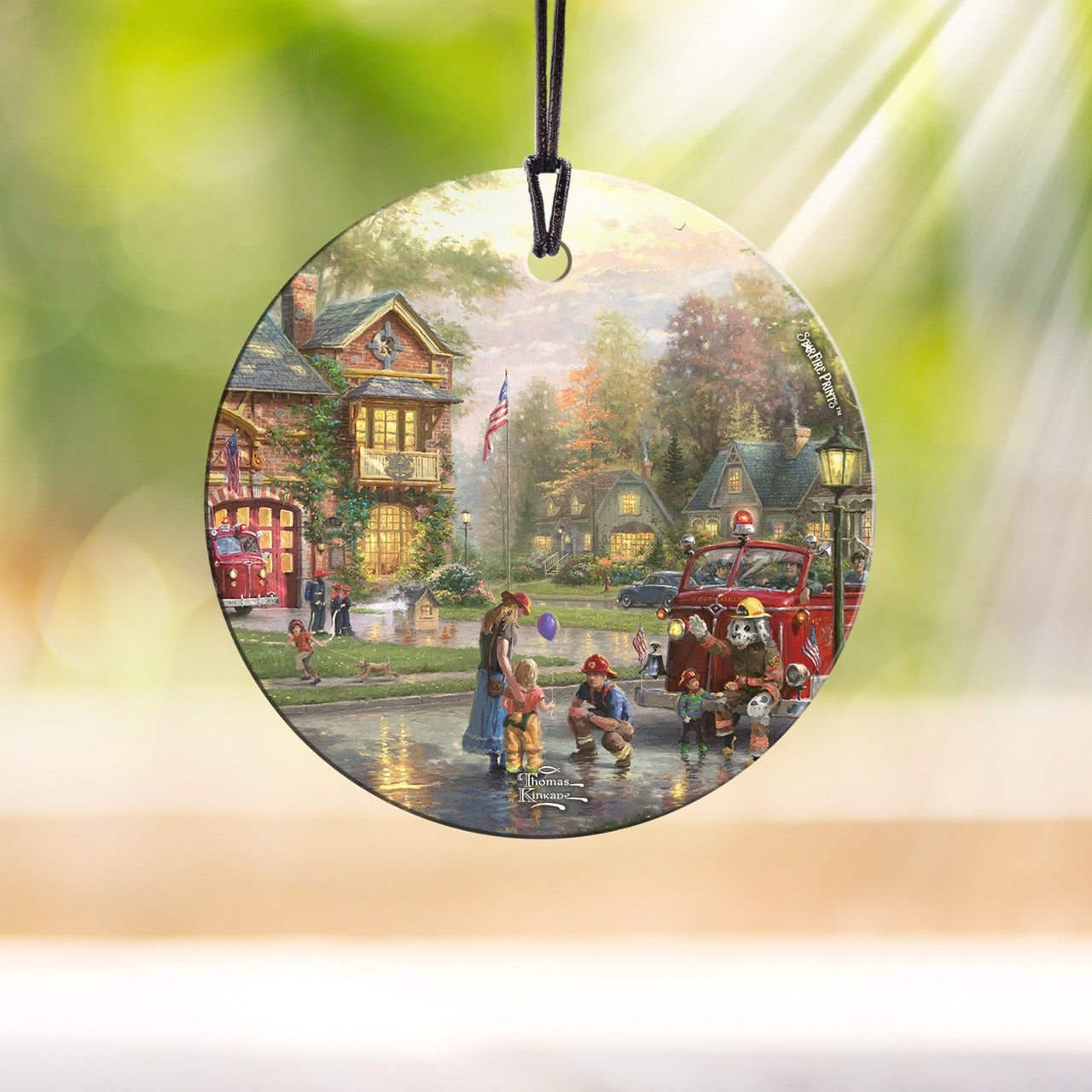 Thomas Kinkade (Hometown Firehouse) StarFire Prints™ Hanging Glass Print SPCIR778