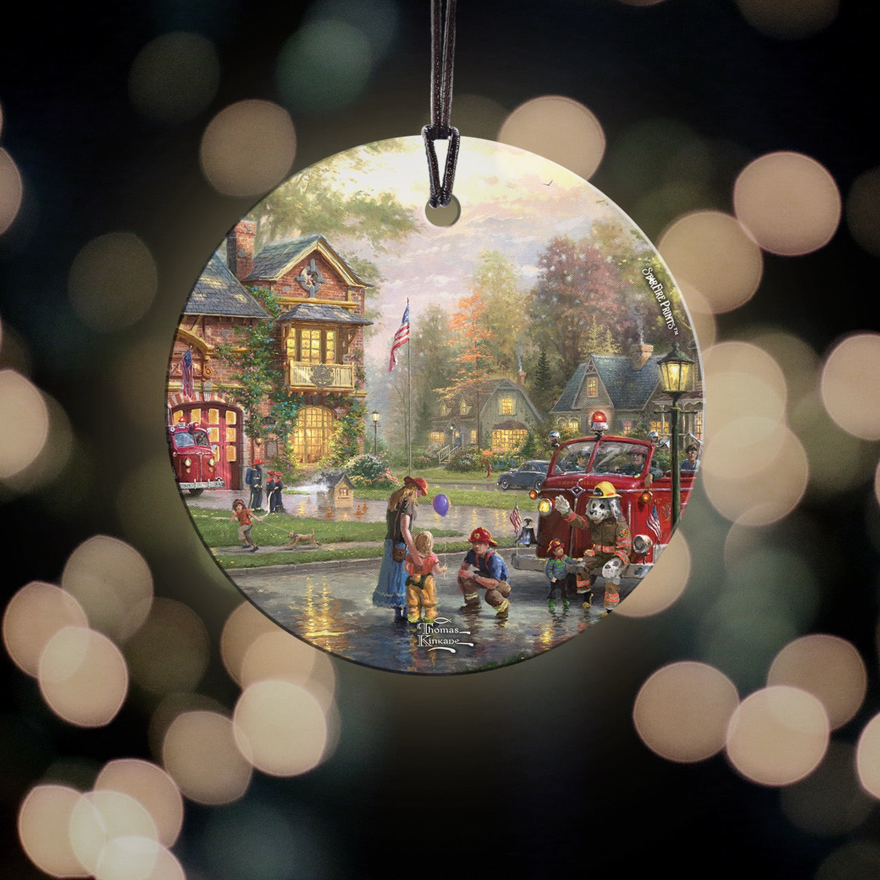 Thomas Kinkade (Hometown Firehouse) StarFire Prints™ Hanging Glass Print SPCIR778
