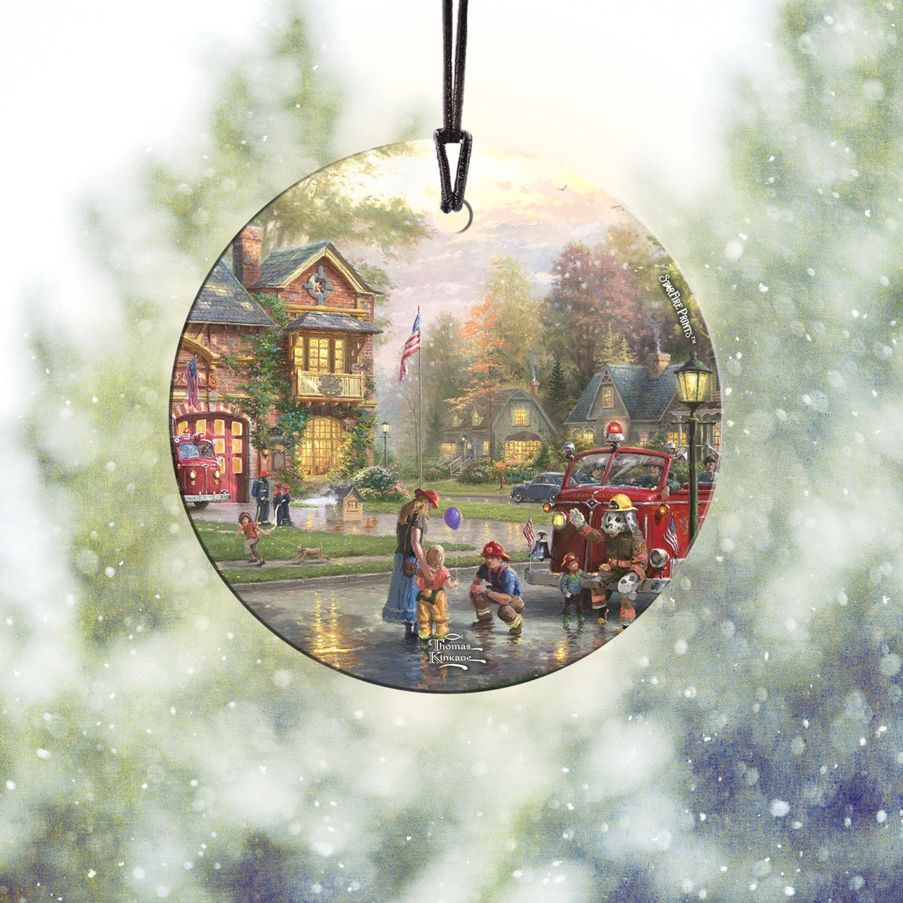 Thomas Kinkade (Hometown Firehouse) StarFire Prints™ Hanging Glass Print SPCIR778