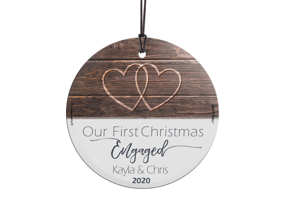 Christmas Collection (First Christmas Engaged - Personalize with Name) StarFire Prints™ Hanging Glass Print