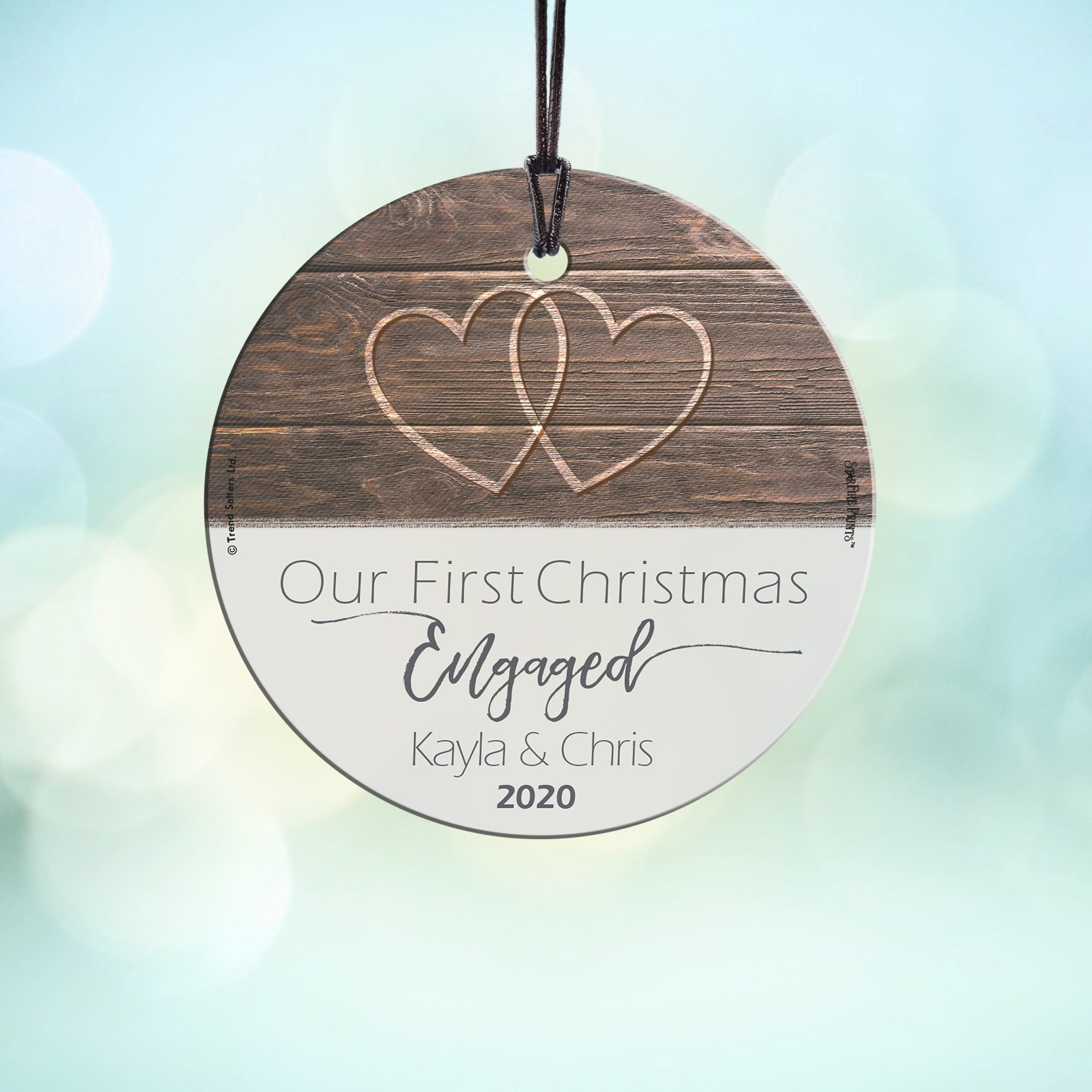 Christmas Collection (First Christmas Engaged - Personalize with Name) StarFire Prints™ Hanging Glass Print