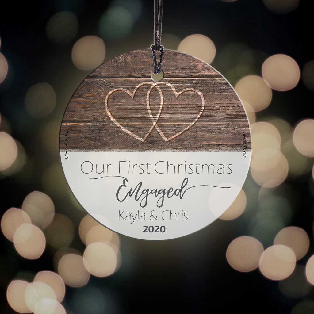 Christmas Collection (First Christmas Engaged - Personalize with Name) StarFire Prints™ Hanging Glass Print
