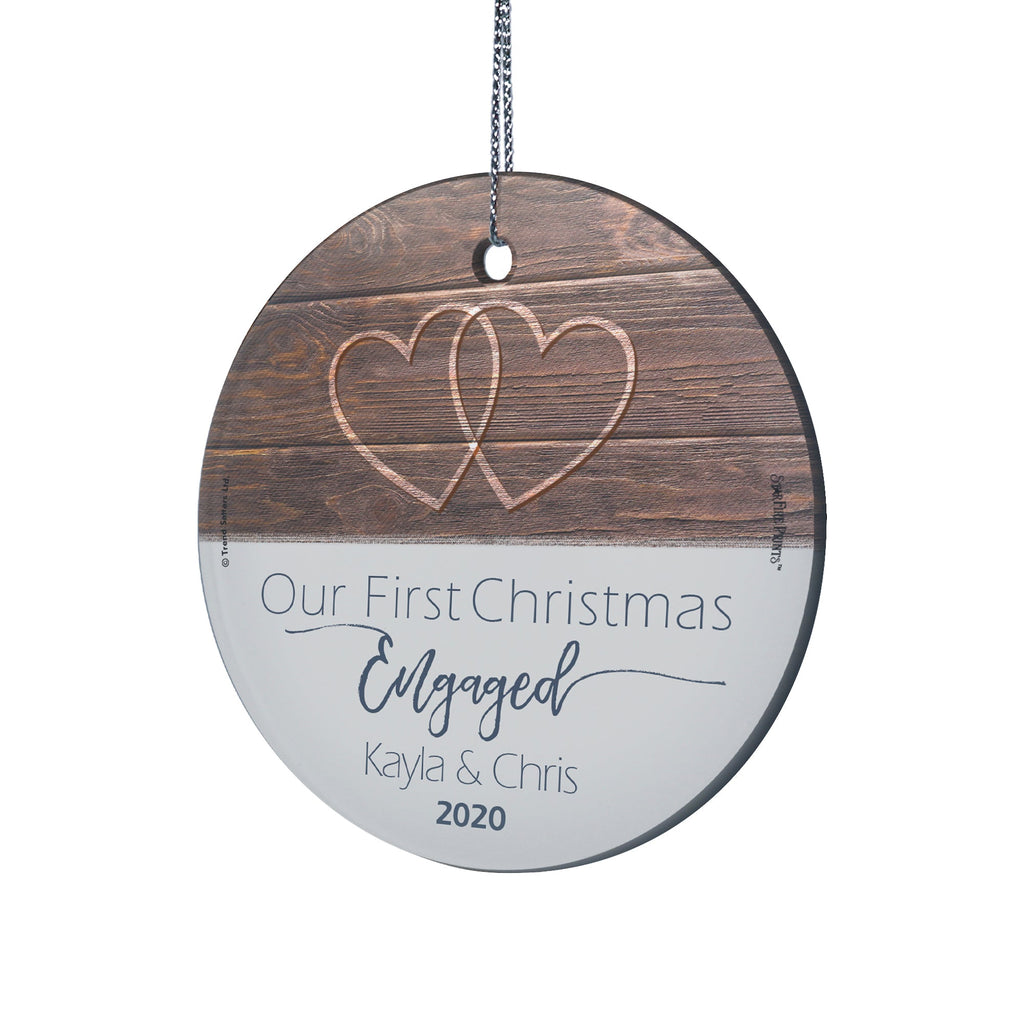 Christmas Collection (First Christmas Engaged - Personalize with Name) StarFire Prints™ Hanging Glass Print