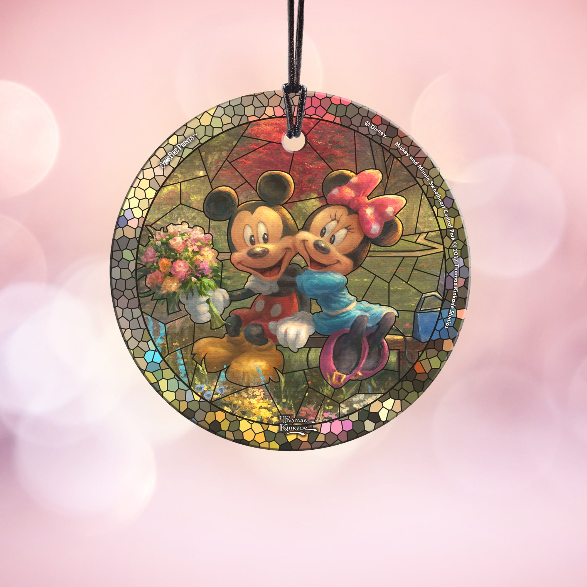 Disney (Mickey and Minnie Sweetheart Central Park - Stained Glass) StarFire Prints™ Hanging Glass Print SPCIR841