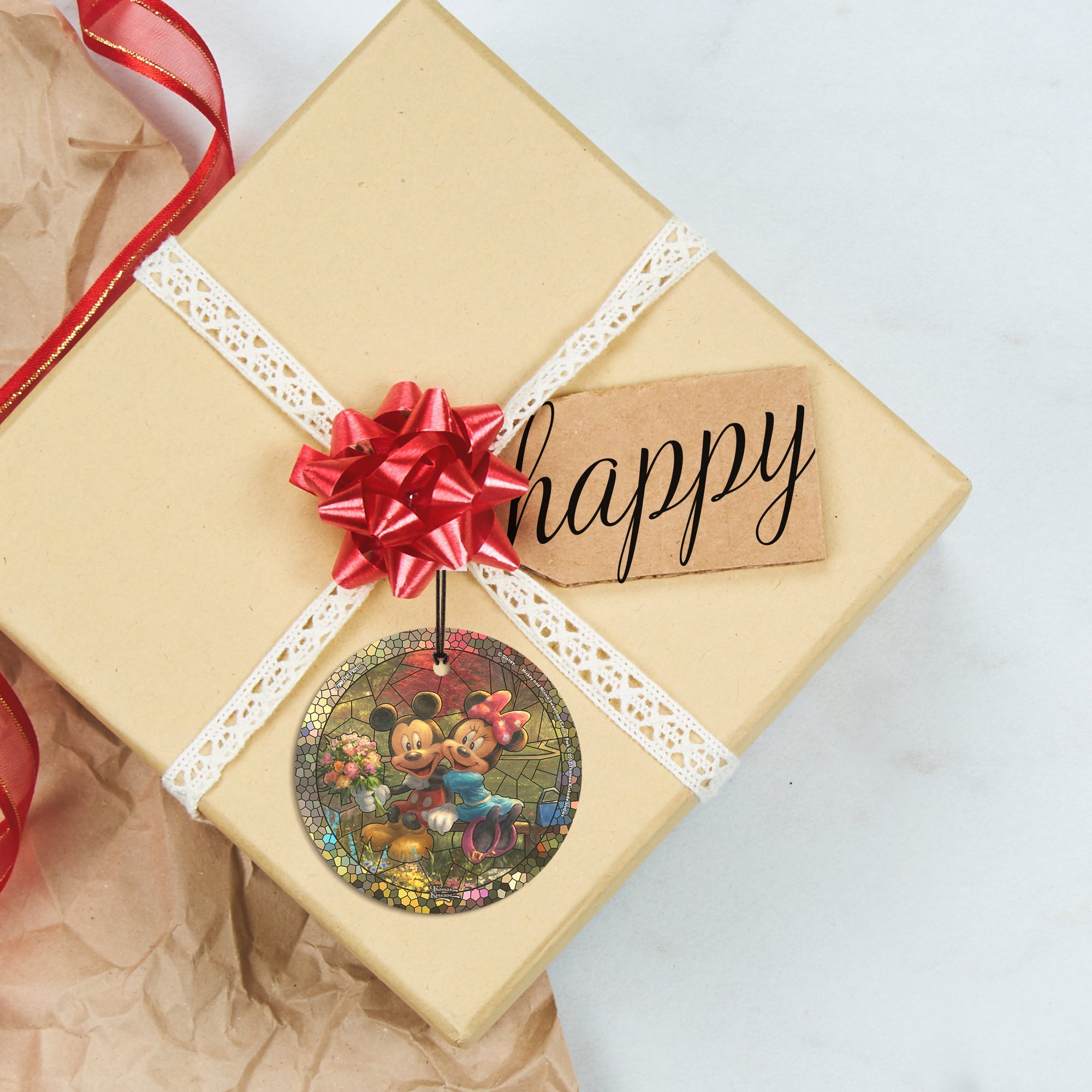 Disney (Mickey and Minnie Sweetheart Central Park - Stained Glass) StarFire Prints™ Hanging Glass Print SPCIR841