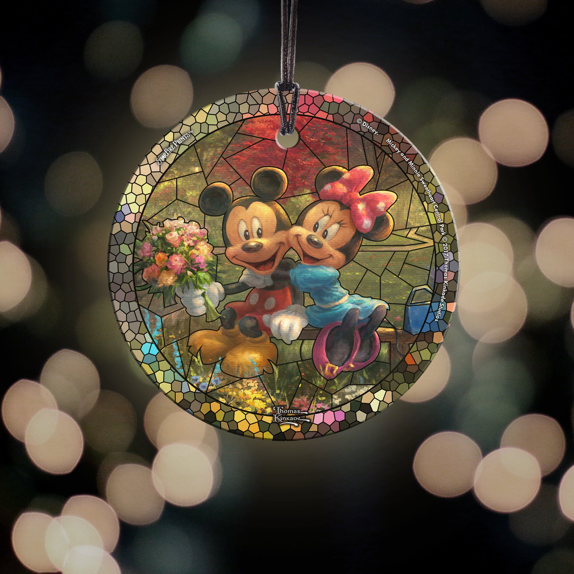 Disney (Mickey and Minnie Sweetheart Central Park - Stained Glass) StarFire Prints™ Hanging Glass Print SPCIR841