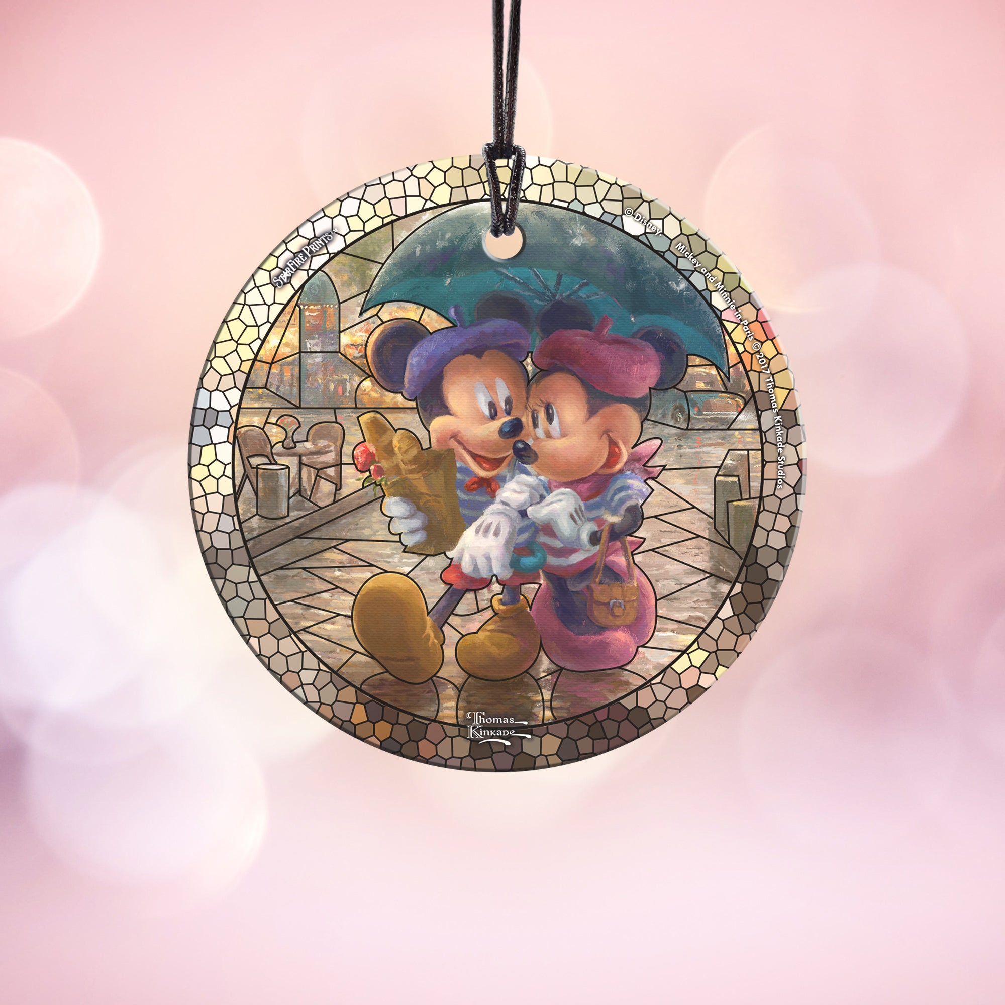 Disney (Mickey and Minnie in Paris - Stained Glass) StarFire Prints™ Hanging Glass Print SPCIR842