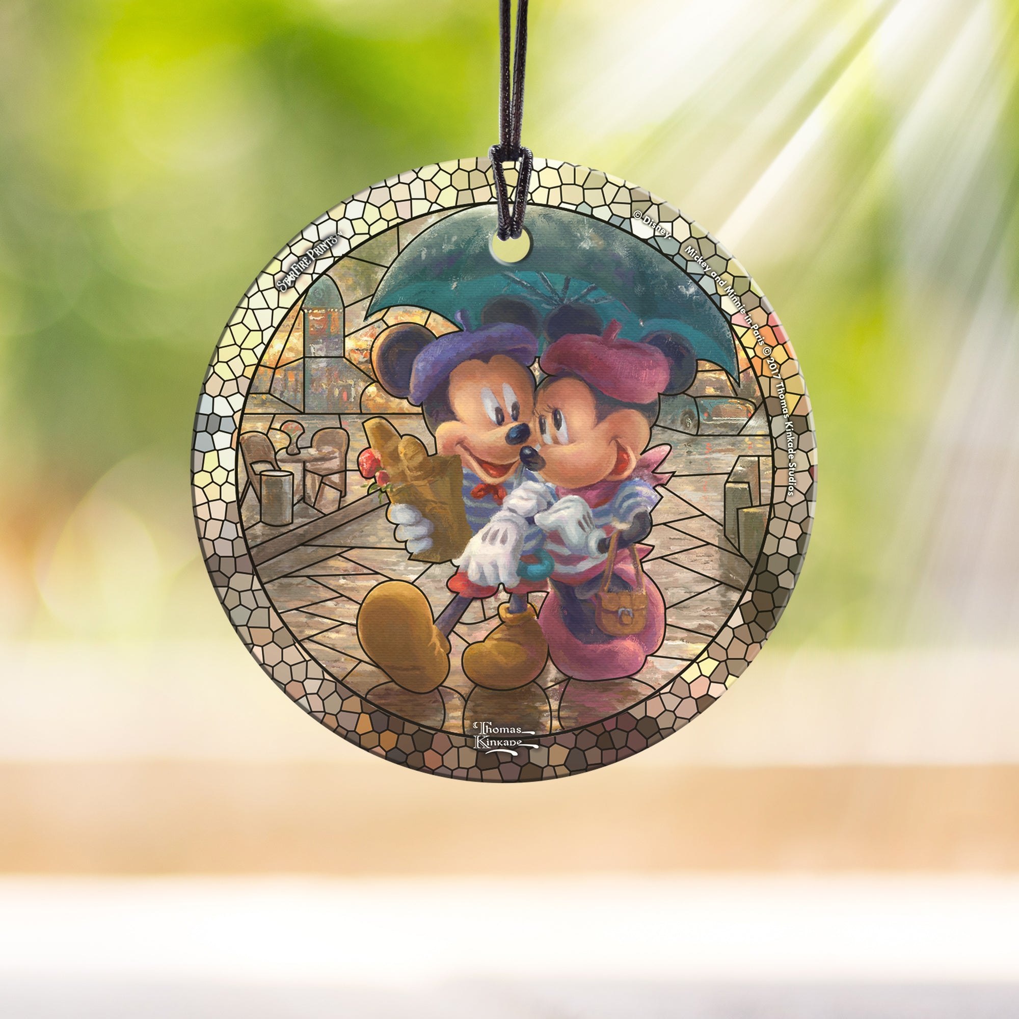 Disney (Mickey and Minnie in Paris - Stained Glass) StarFire Prints™ Hanging Glass Print SPCIR842