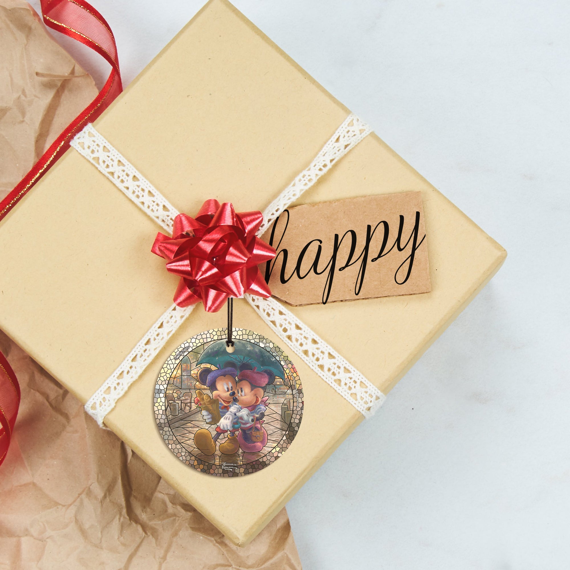 Disney (Mickey and Minnie in Paris - Stained Glass) StarFire Prints™ Hanging Glass Print SPCIR842