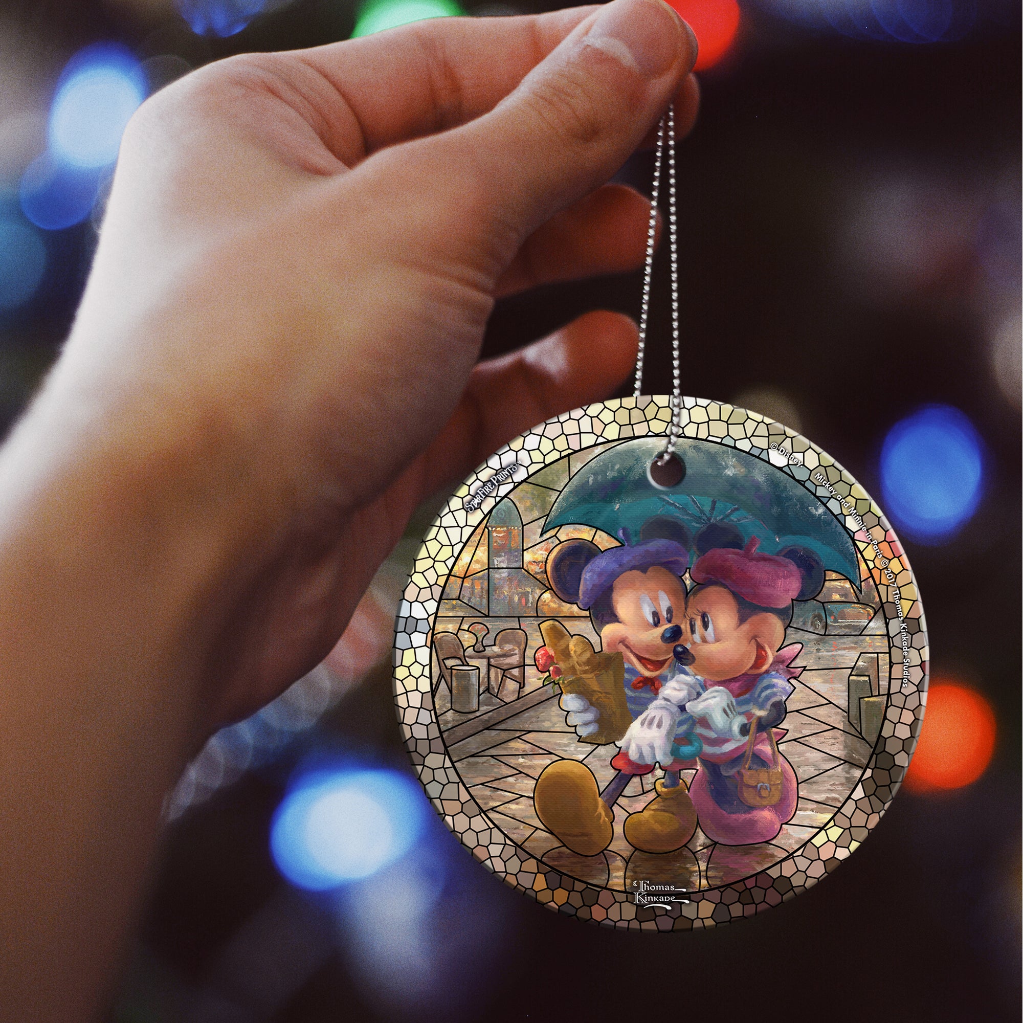 Disney (Mickey and Minnie in Paris - Stained Glass) StarFire Prints™ Hanging Glass Print SPCIR842