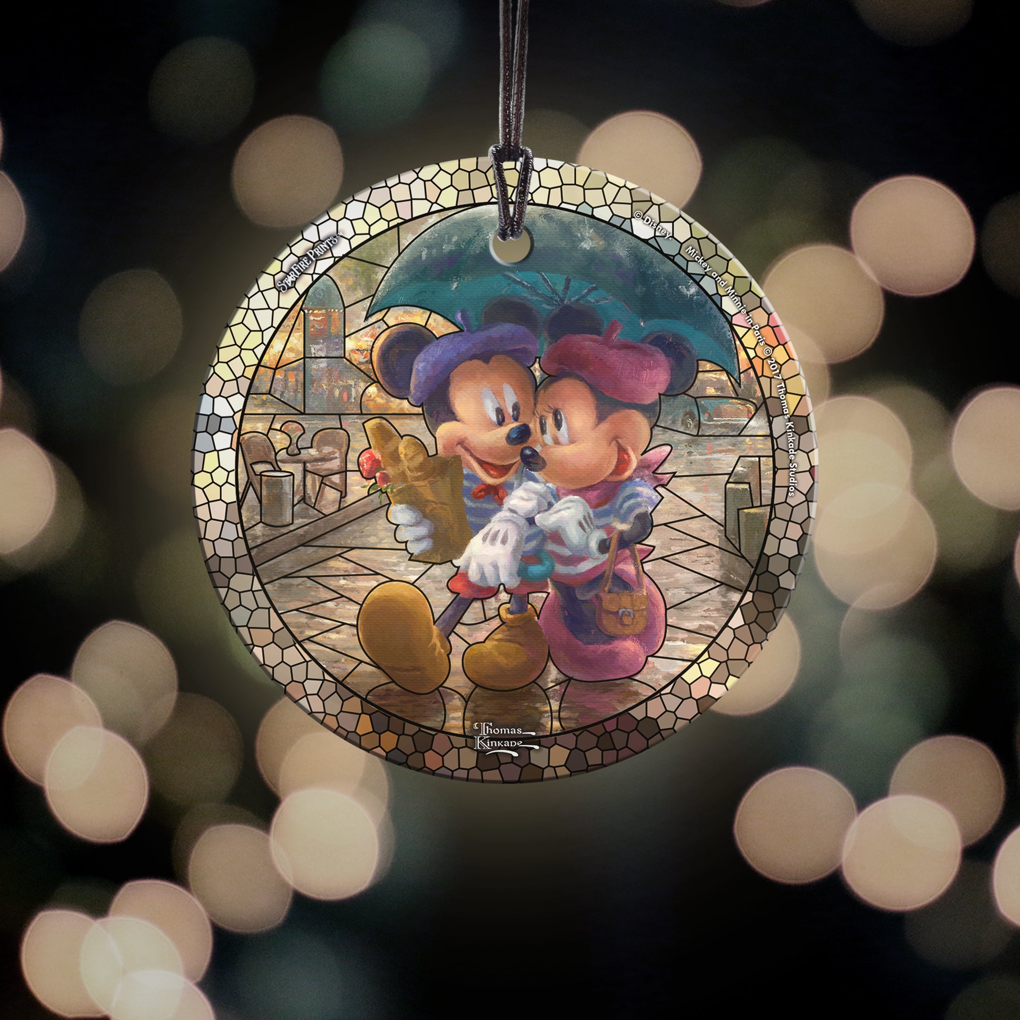 Disney (Mickey and Minnie in Paris - Stained Glass) StarFire Prints™ Hanging Glass Print SPCIR842