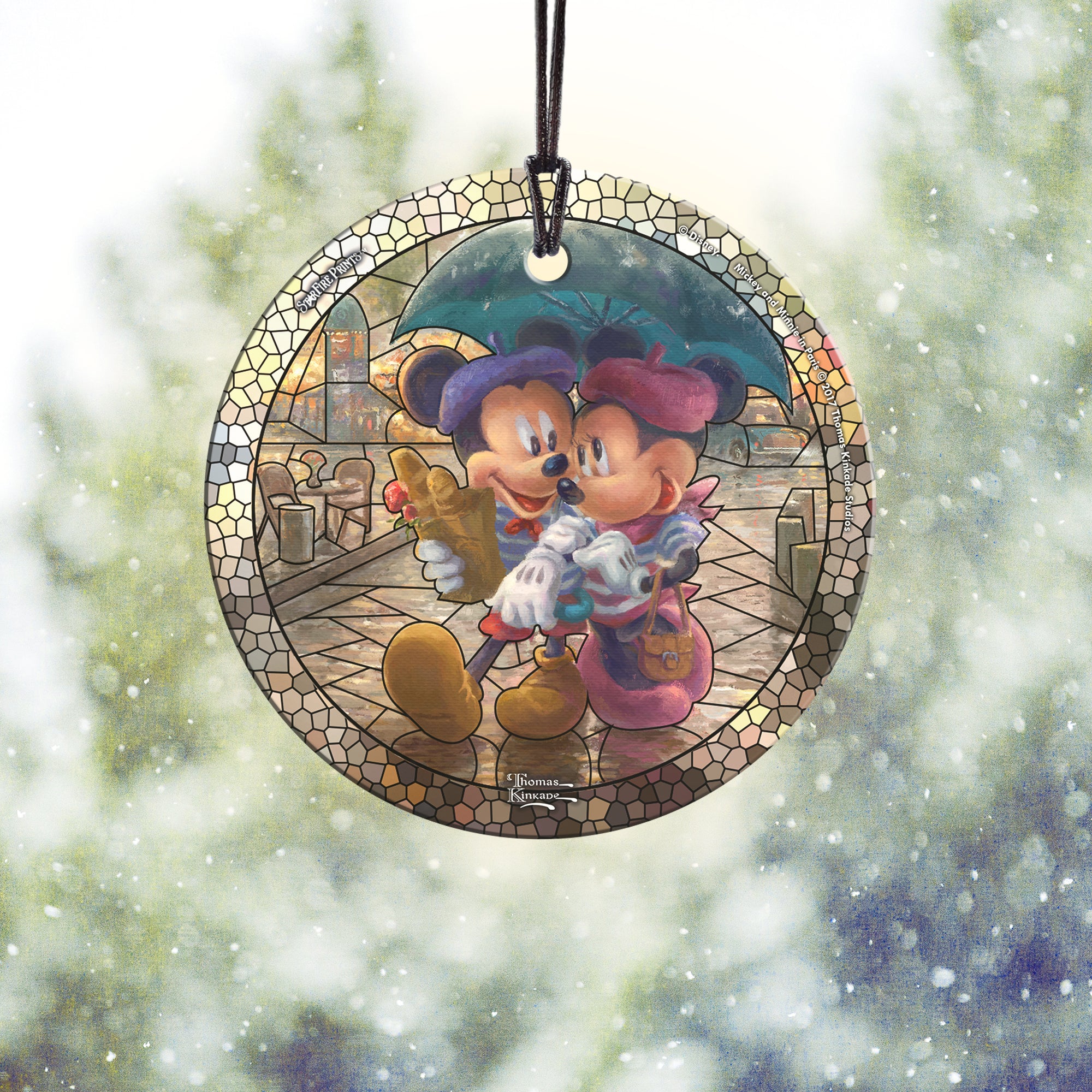 Disney (Mickey and Minnie in Paris - Stained Glass) StarFire Prints™ Hanging Glass Print SPCIR842