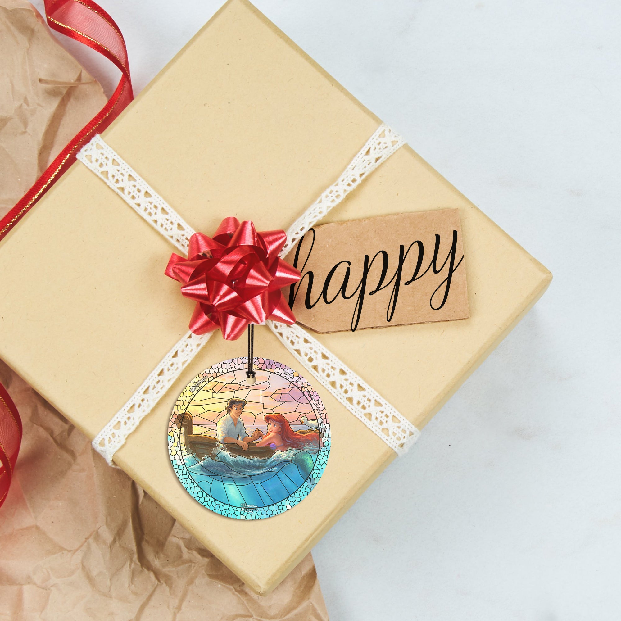 Disney (Little Mermaid Falling in Love - Stained Glass) StarFire Prints™ Hanging Glass Print SPCIR843