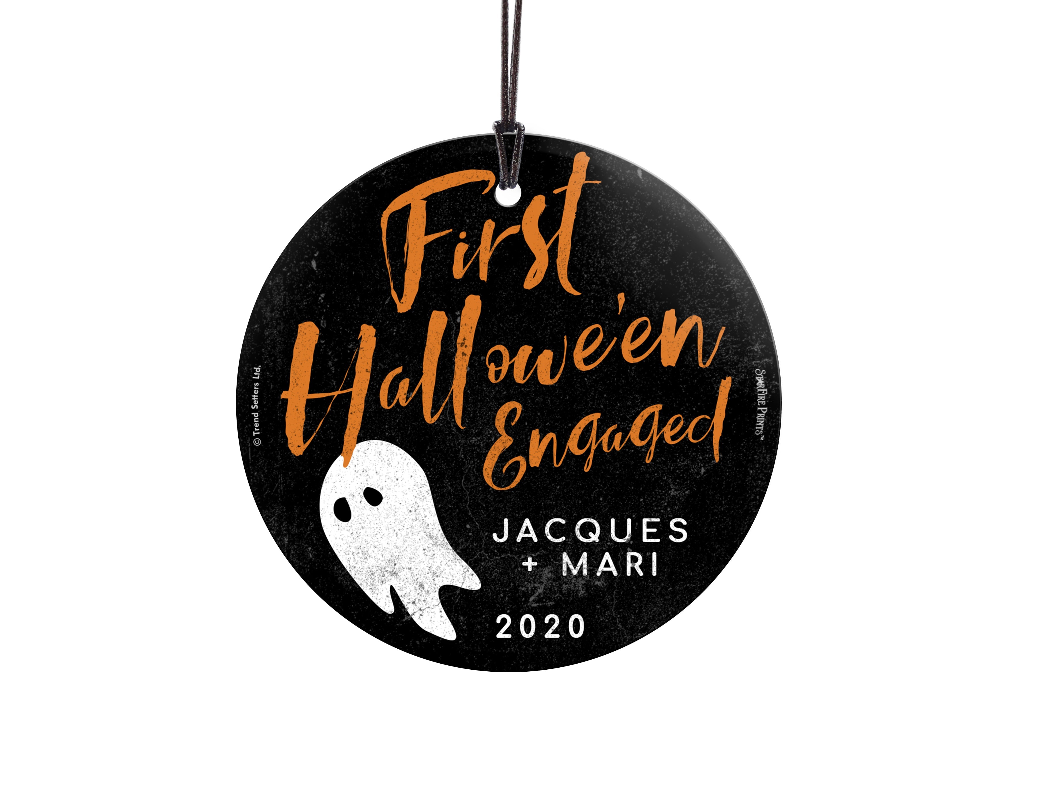 Halloween Collection (First Halloween Engaged Ghost - Personalize with Name) StarFire Prints™ Hanging Glass Print SPCIR916