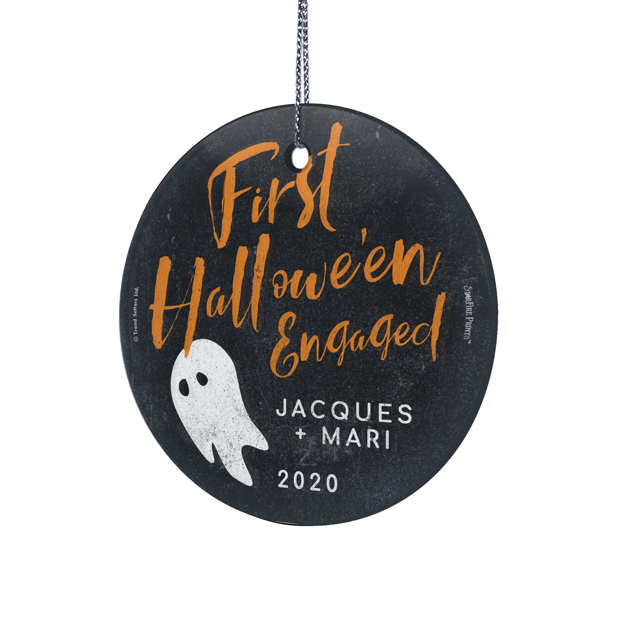 Halloween Collection (First Halloween Engaged Ghost - Personalize with Name) StarFire Prints™ Hanging Glass Print SPCIR916