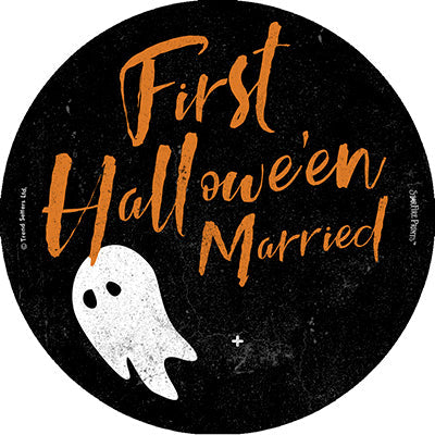 Halloween Collection (First Halloween Married Ghost - Personalize with Name) StarFire™ Prints Hanging Glass Print