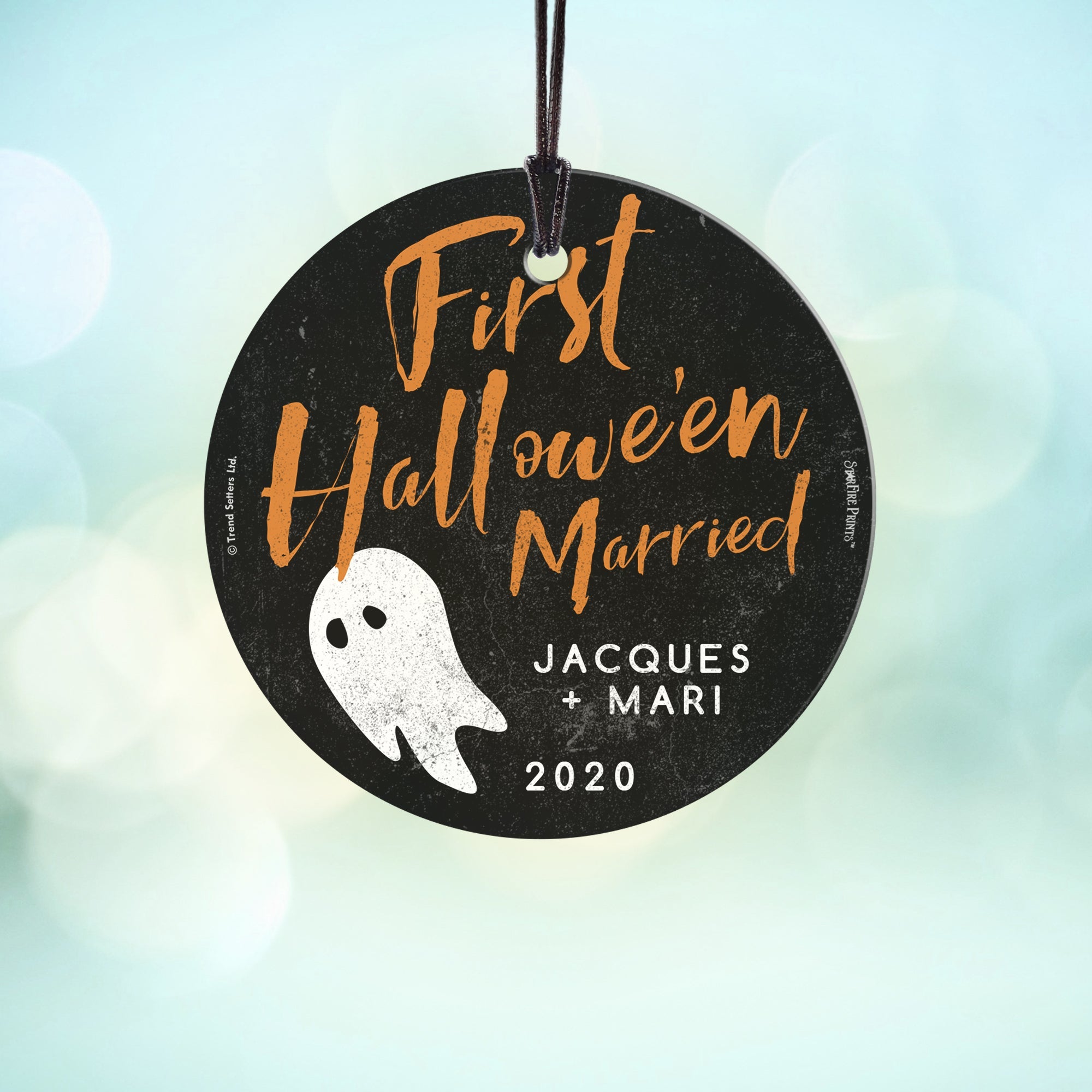 Halloween Collection (First Halloween Married Ghost - Personalize with Name) StarFire™ Prints Hanging Glass Print