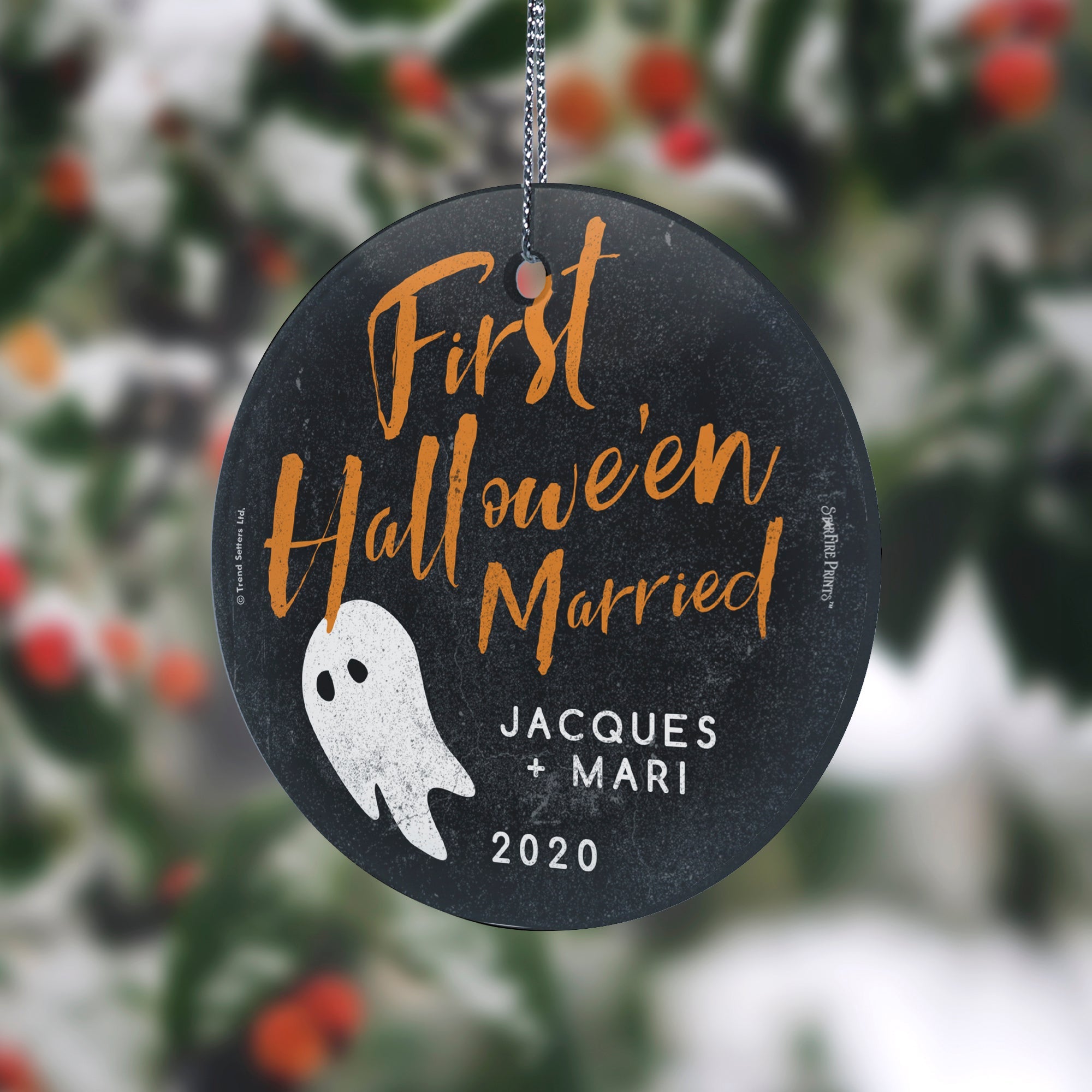 Halloween Collection (First Halloween Married Ghost - Personalize with Name) StarFire™ Prints Hanging Glass Print