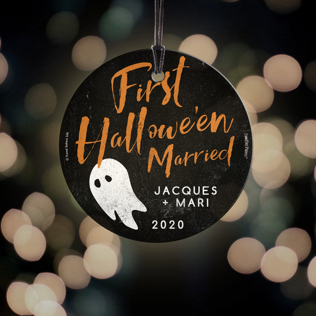Halloween Collection (First Halloween Married Ghost - Personalize with Name) StarFire™ Prints Hanging Glass Print