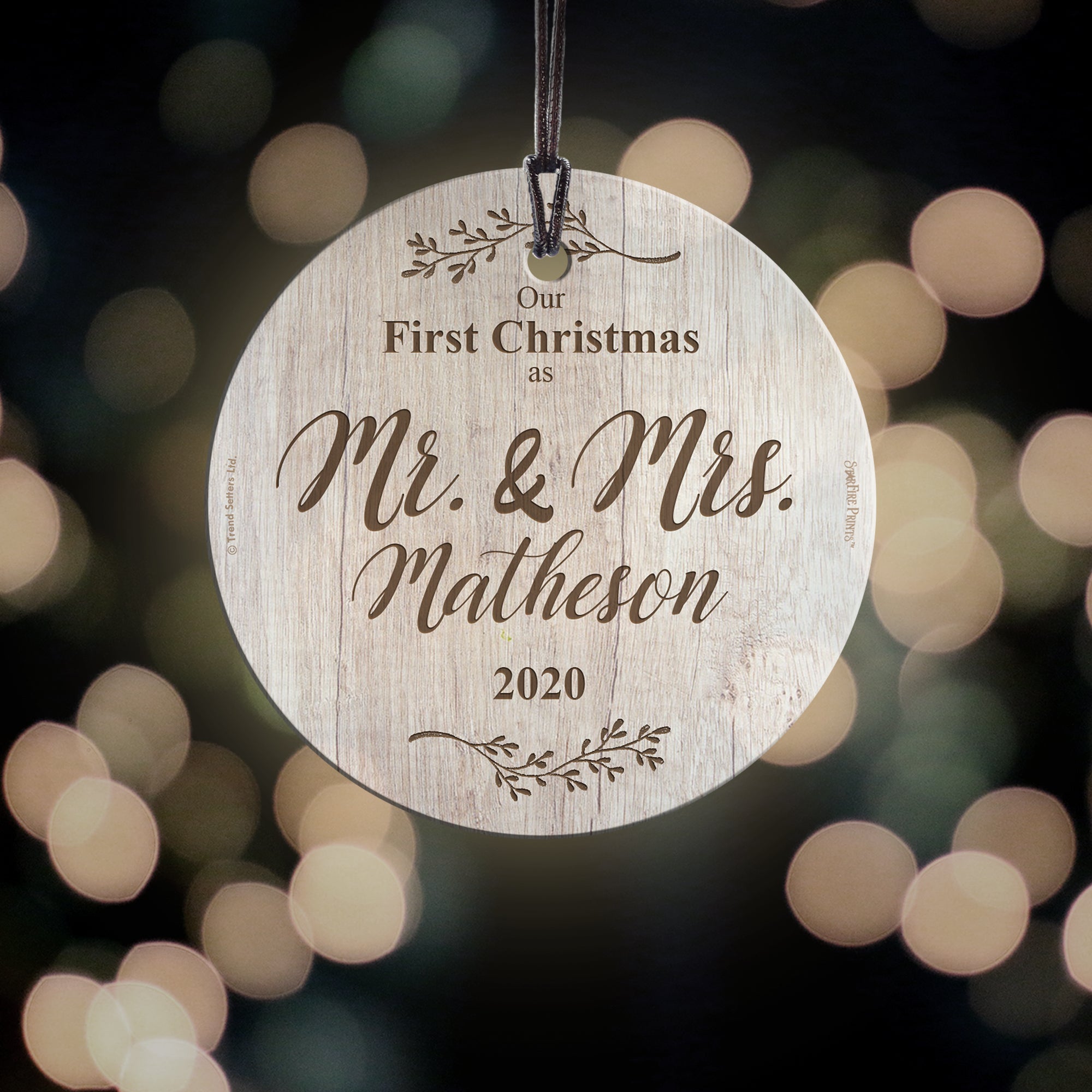 Christmas Collection (First Christmas White Wood - Personalized) StarFire Prints™ Hanging Glass Print SPCIR927