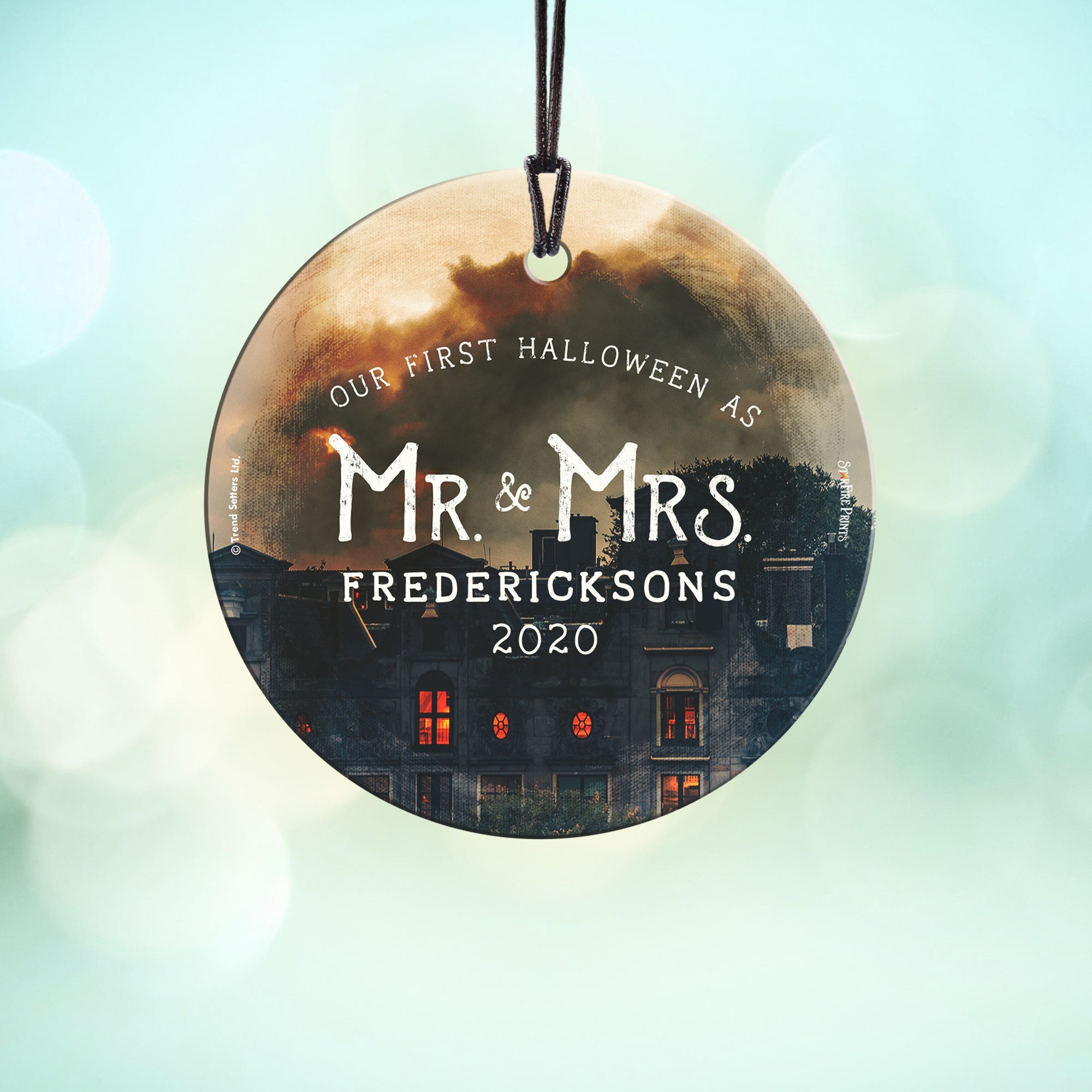 Halloween Collection (First Halloween Mr Mrs Spooky Personalized) StarFire Prints Hanging Glass Print SPCIR932