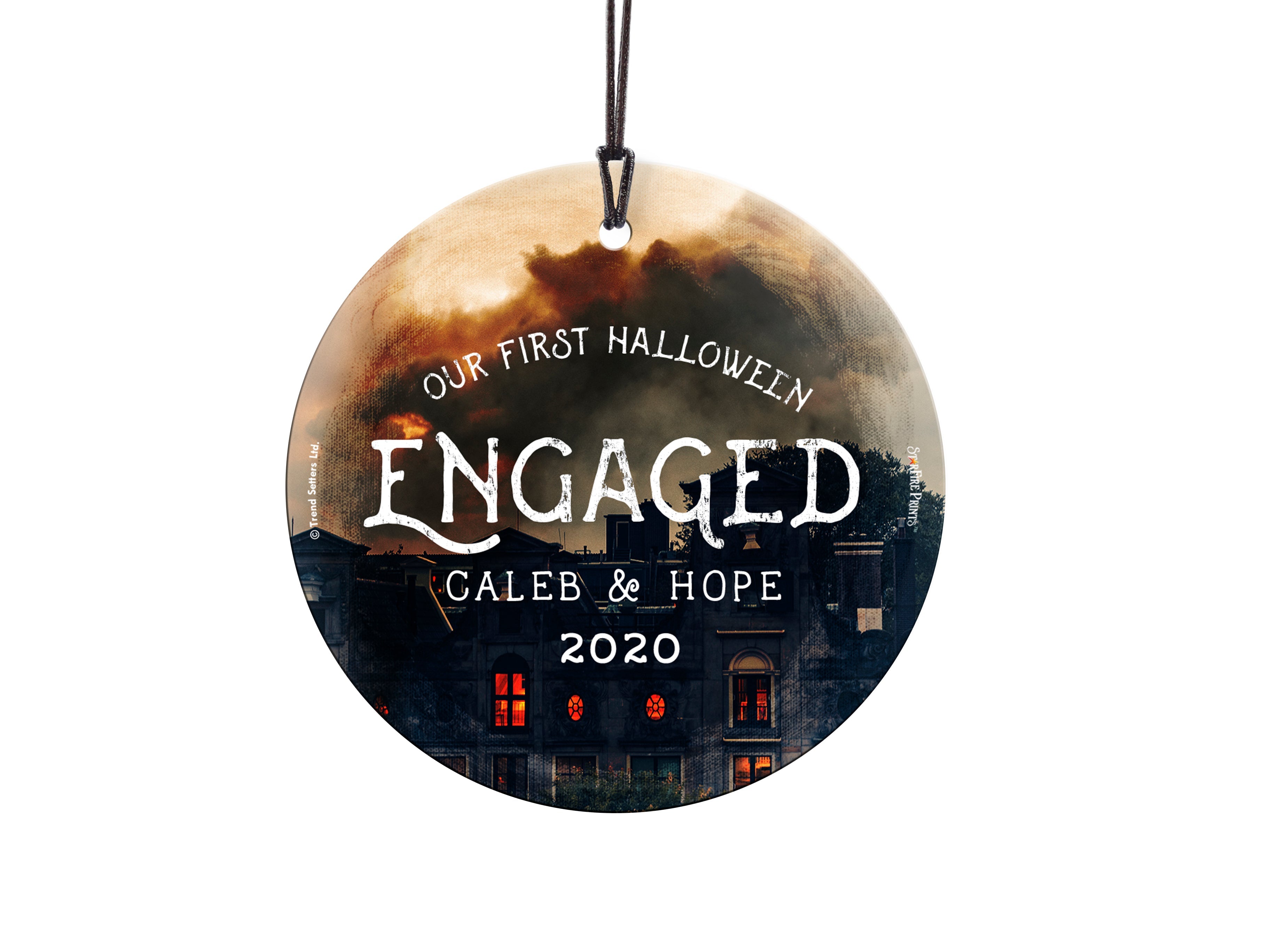 Halloween Collection (First Halloween Engaged Spooky Personalized) StarFire Prints™ Hanging Glass Print SPCIR933