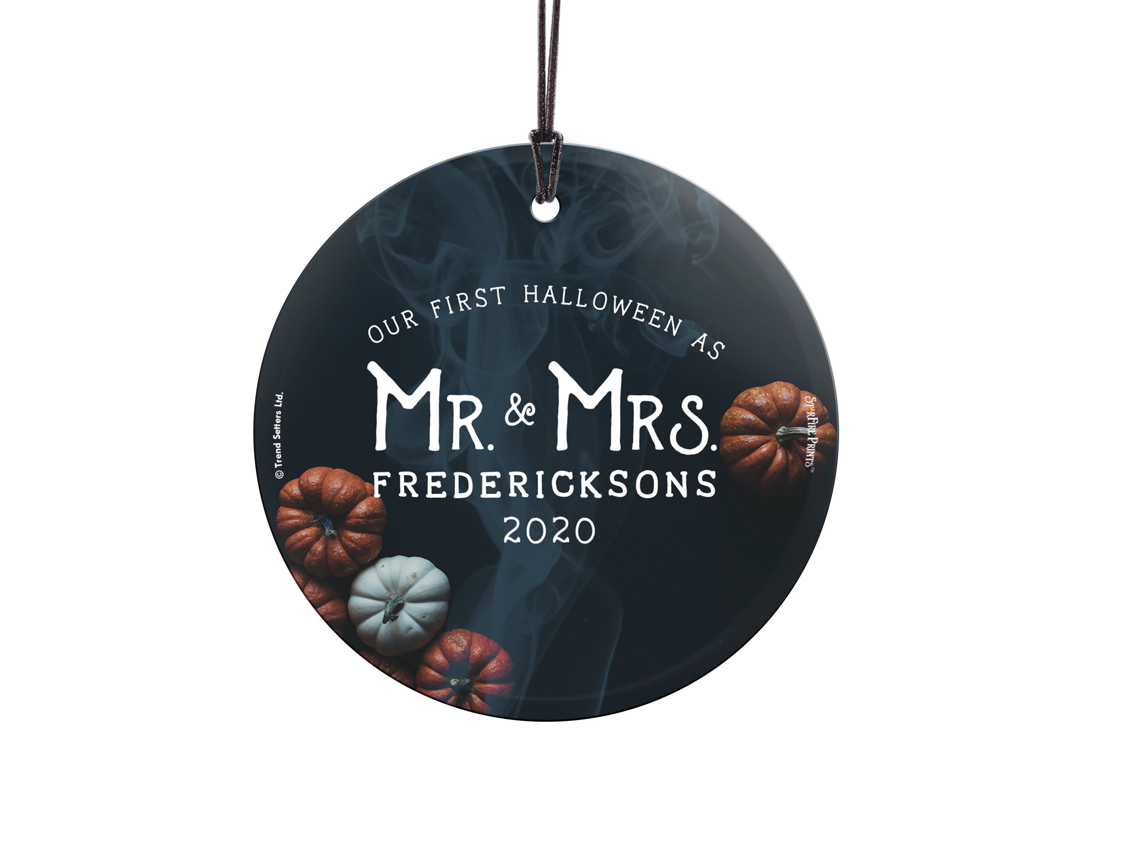 Halloween Collection (First Halloween Mr Mrs Pumpkins Personalized) StarFire Prints Hanging Glass Print SPCIR934
