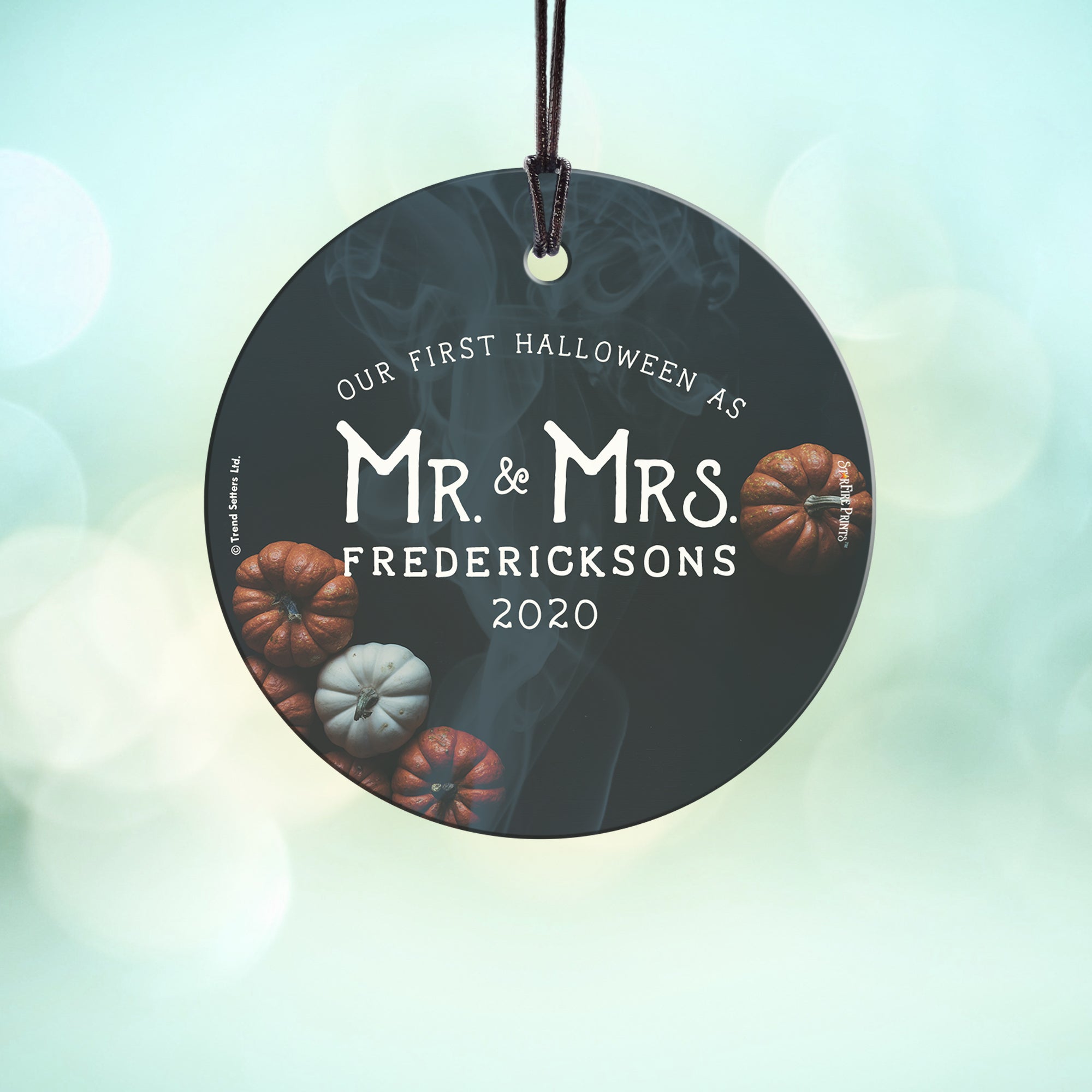 Halloween Collection (First Halloween Mr Mrs Pumpkins Personalized) StarFire Prints Hanging Glass Print SPCIR934